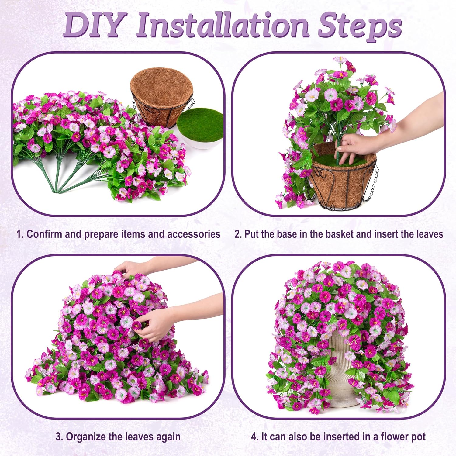 Artificial Fake Hanging Flowers Basket for Spring Decor, Faux Silk Flower in Planter for Summer, Outdoor Artificial Floral for Home Porch Yard(Double Lotus) - Image 7