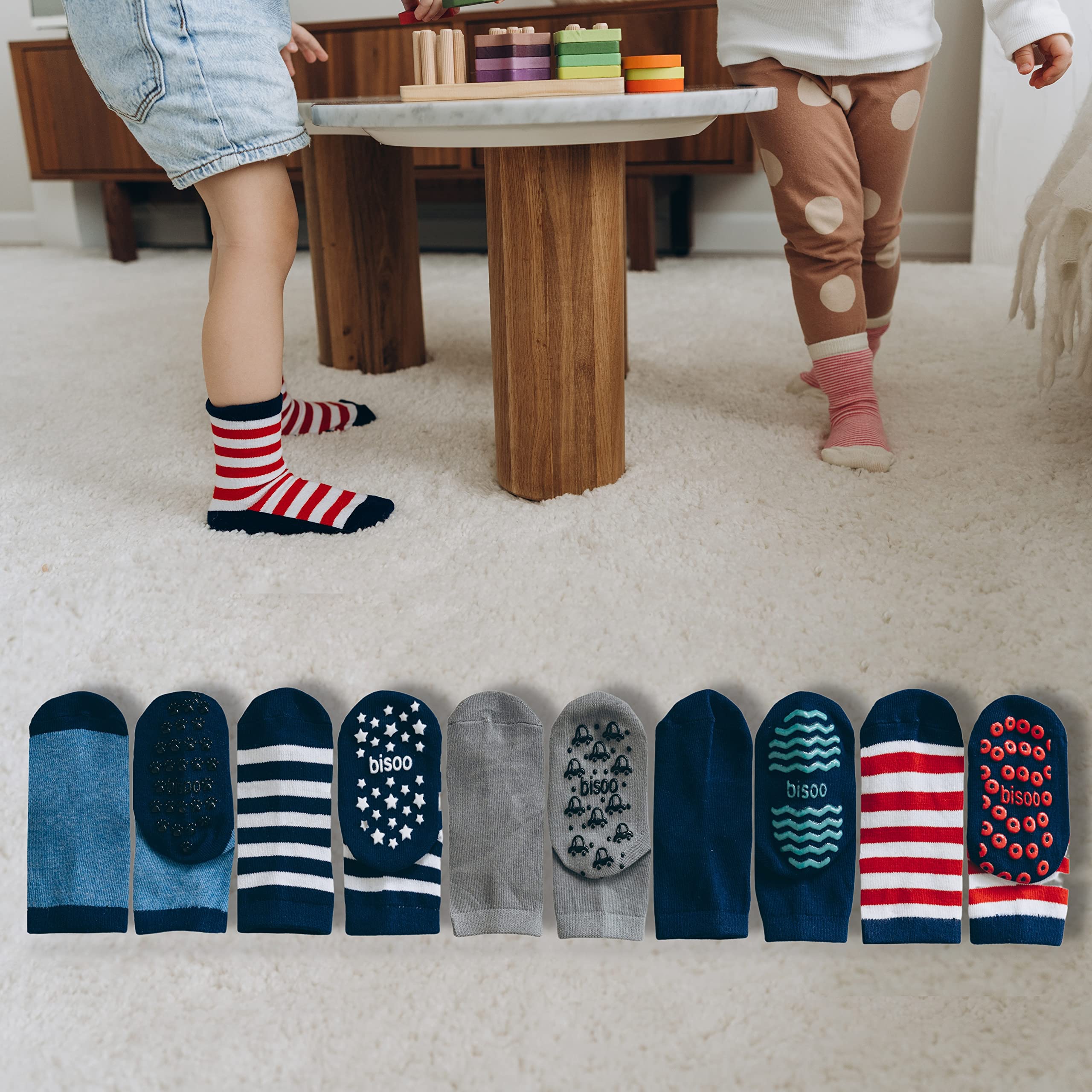 bisoo Chaussettes Antidérapantes Enfant - Ensemble de 5 Paires pour Garçon de 5 à 7 ans (Taille EU 29-32) - Coton Certifié Oeko-Tex - Garçon