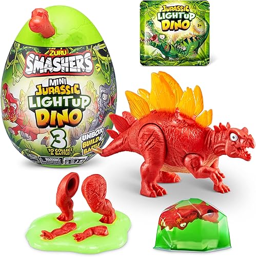 Smashers ZURU - Mini huevo de dinosaurio con luz jurásica (estegosaurio) de ZURU, huevo coleccionable, limo de volcán, juguete fósil, juguetes de