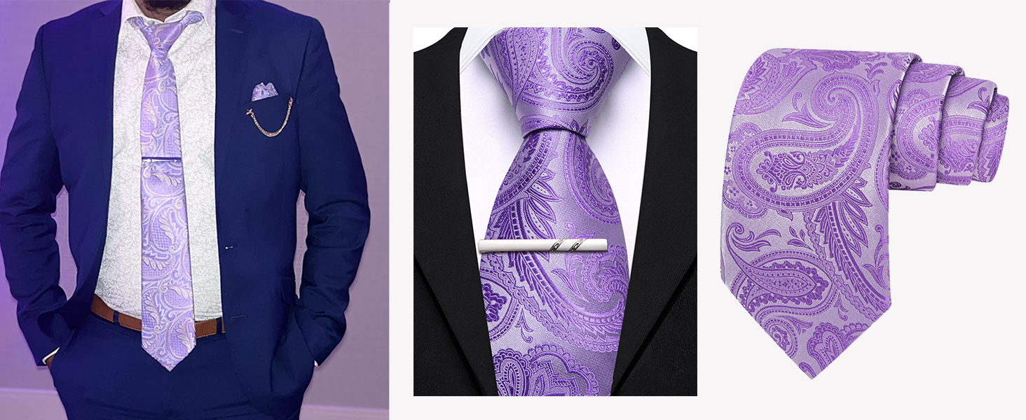Barry.Wang Men's Ties Baby Blue Paisley Tie for Men Silk Woven