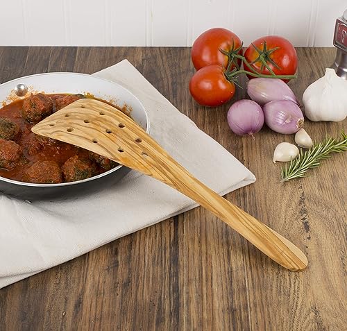 Miniatura 4 de Eddington - Espátula italiana de madera de olivo con perforaciones anchas hecha a mano en Europa 125 pulgadas