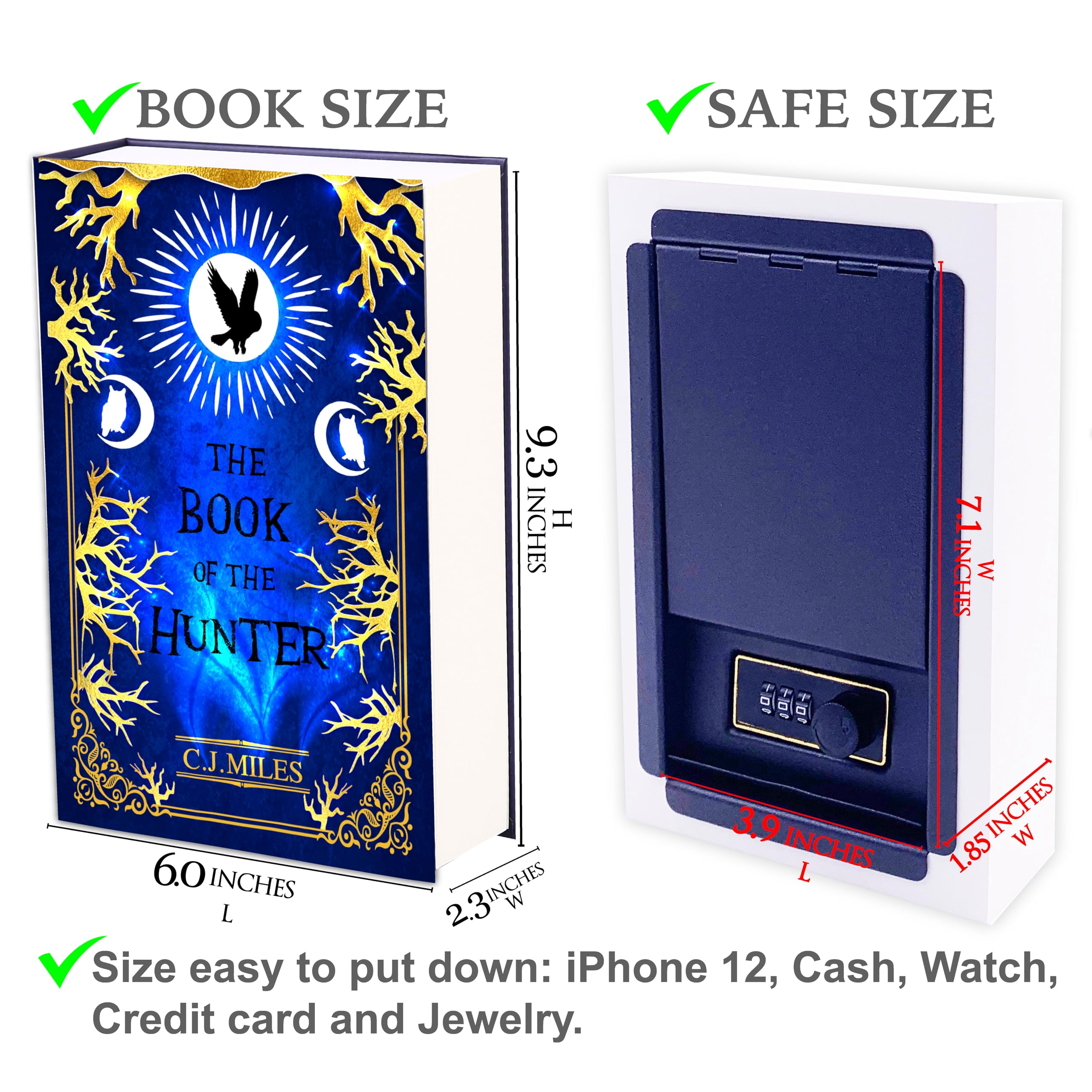 Hunter - Cassaforte a libro con chiusura a chiave, cassetta di sicurezza in metallo portatile, cassetta di sicurezza per banconote, mini cassaforte segreta