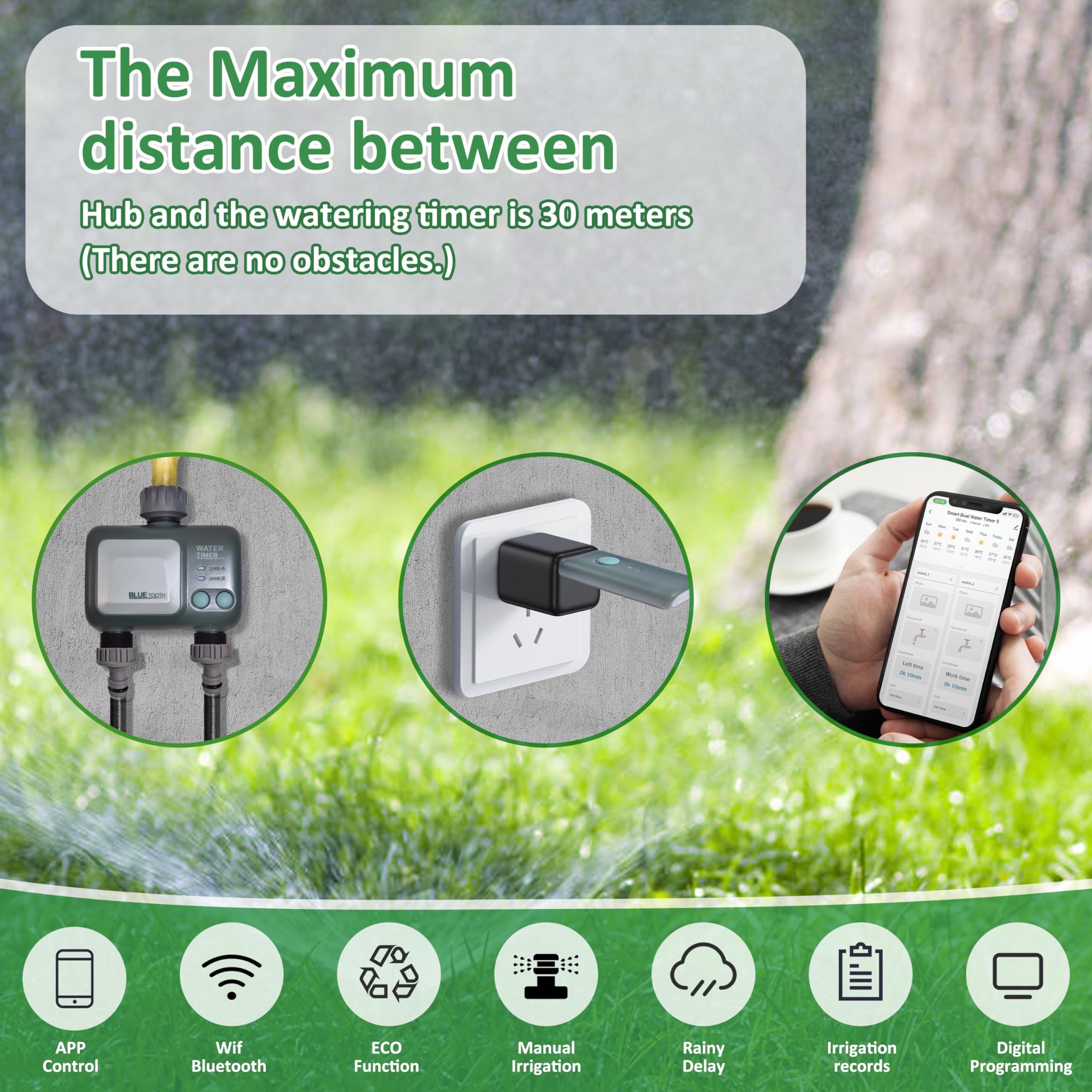 Johgee Programmateur Arrosage WiFi Bluetooth 2 Sorties IPX5 Arrosage Automatique Jardin Pelouse