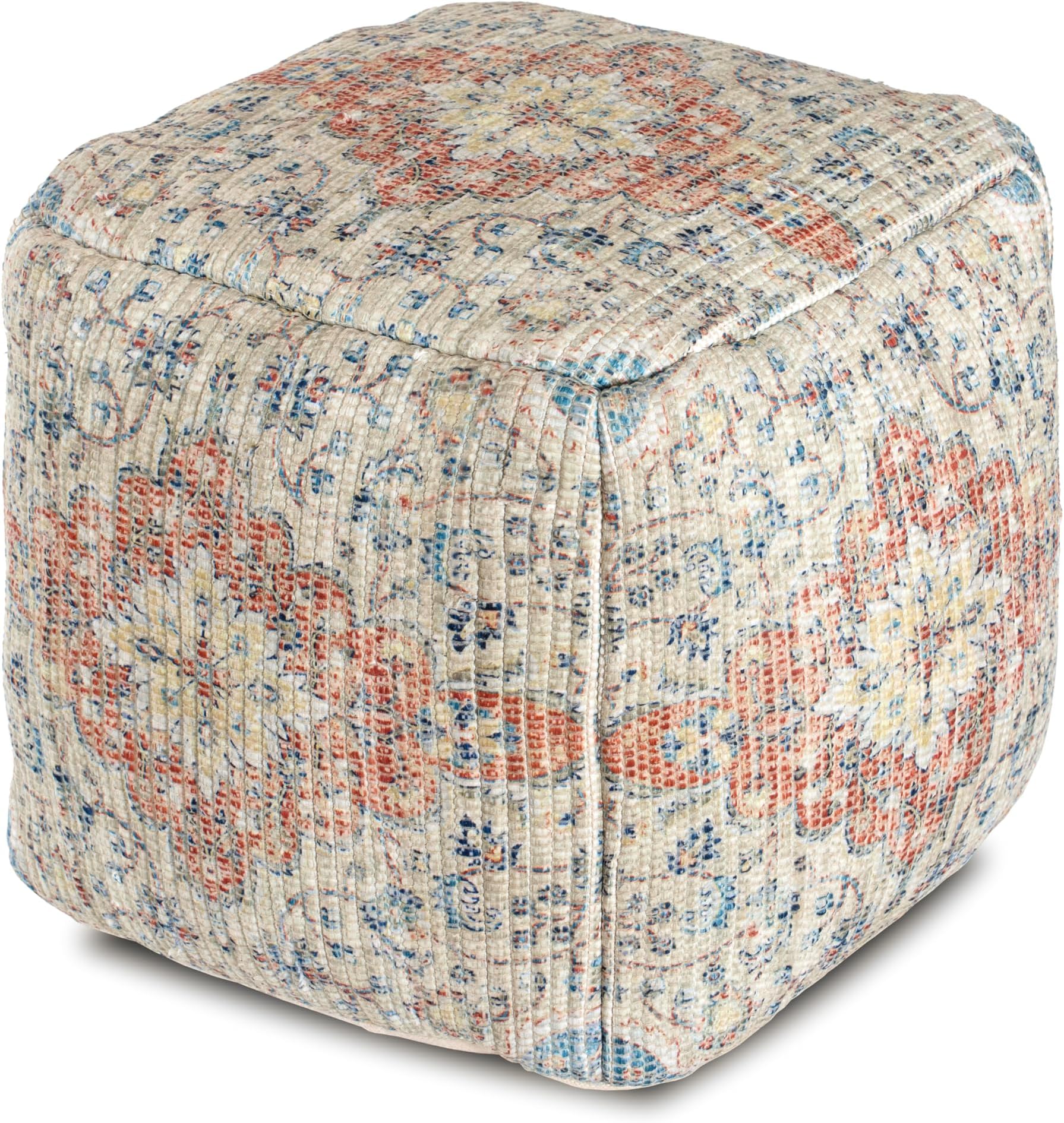 Anji Mountain Square Pouf , 20" x 20" x 20", Ivory and Orange