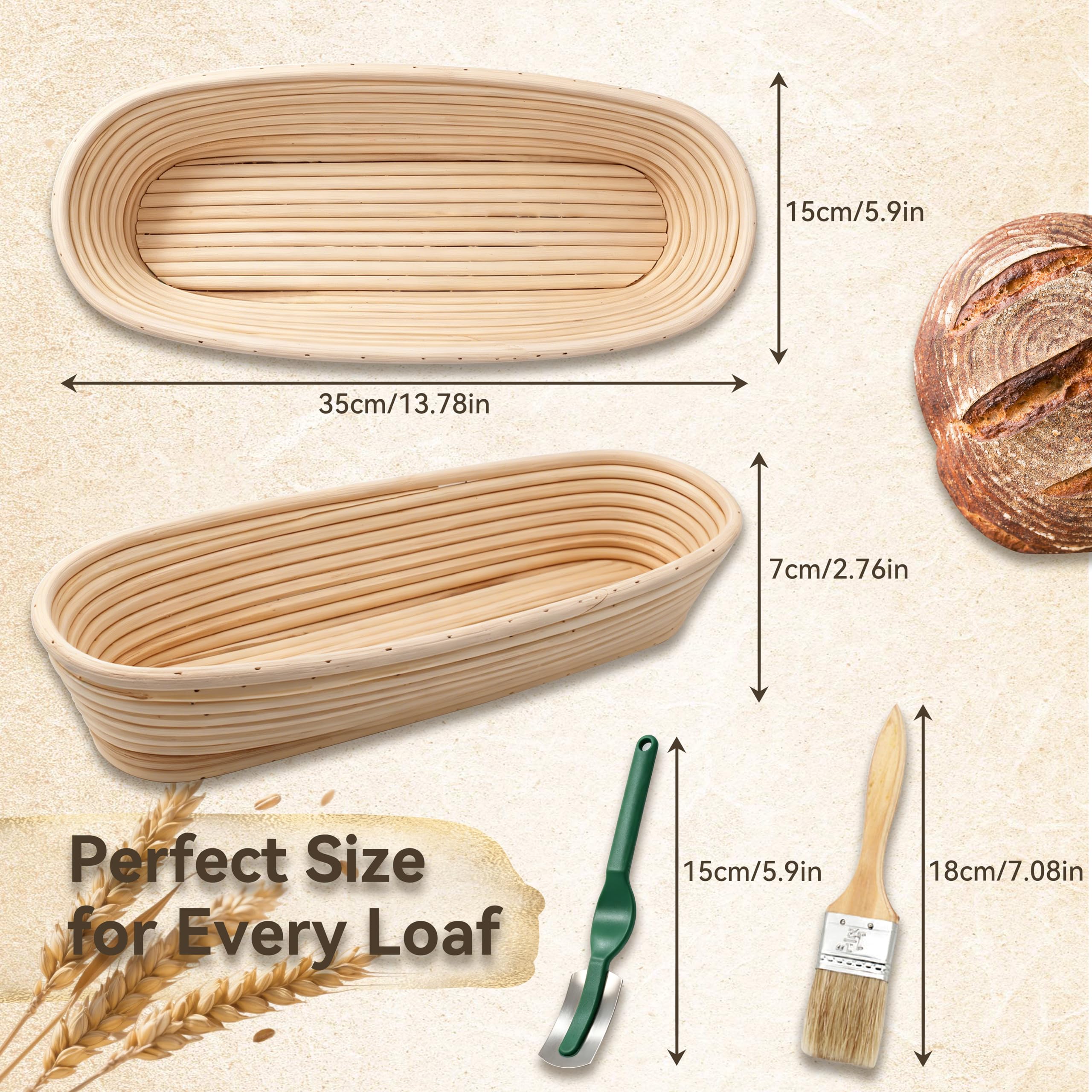 Banneton cesta de pruebas 14" Ovalado Banneton Brotform cuenco de ratán cesta para fermentación de masa para 1000 g de masa - 35 cm