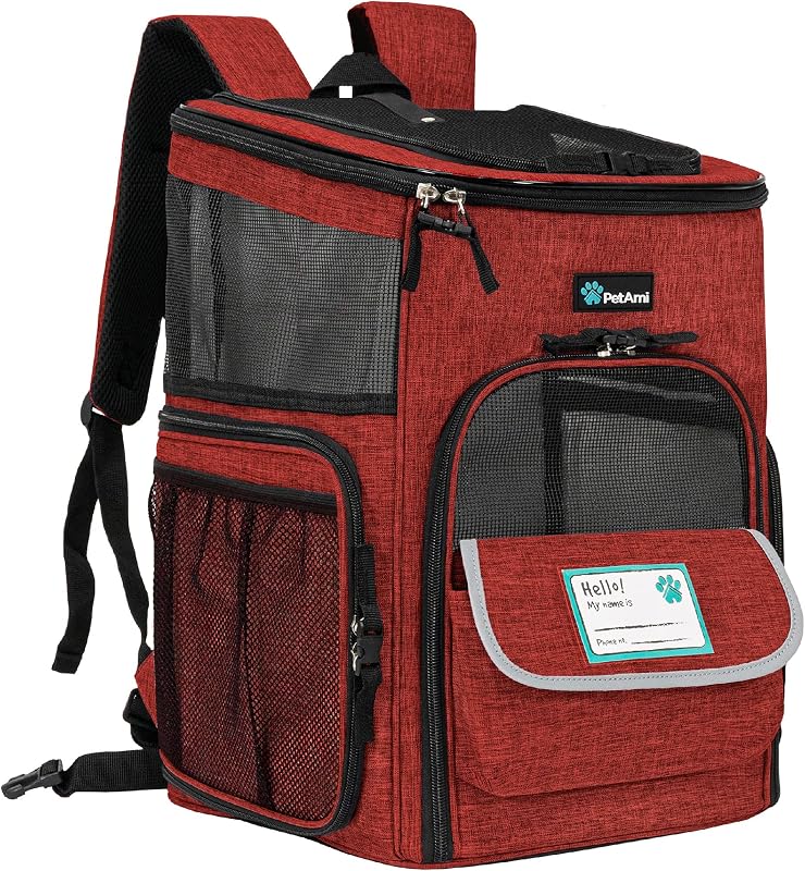 Mochila para Transporte de Cães e Gatos PetAmi com Entrada em 4 Direções, Vermelha