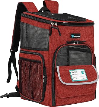 PetAmi Dog Backpack Carrier, Airline Approved 4-Way Entry Cat Backpack Carrier, Ventilated Mesh, Collapsible Pet Carrier for Small Puppy, Kitten, Hiking, Travel Car, Vet, up to 18 lbs, Red