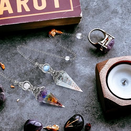 Miniatura 8 de GEHECRST Péndulo de cristal curativo de aguamarina natural, péndulo de piedras preciosas Reiki, péndulo de orgón, 6 facetas hexagonales puntiagudas,