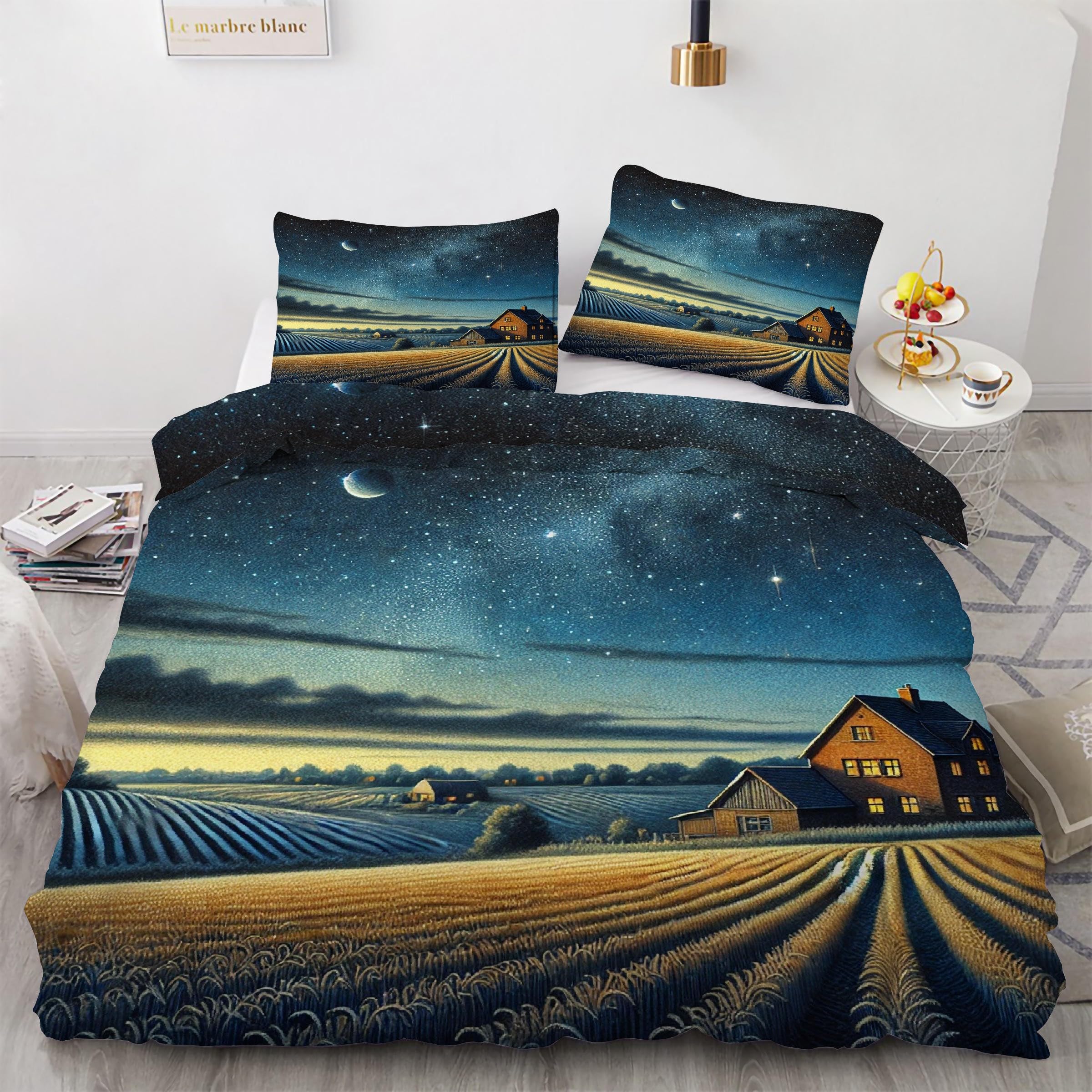Housse de couette 220x240 ciel étoilé ensemble de literie 3 pièces microfibre avec fermeture éclair