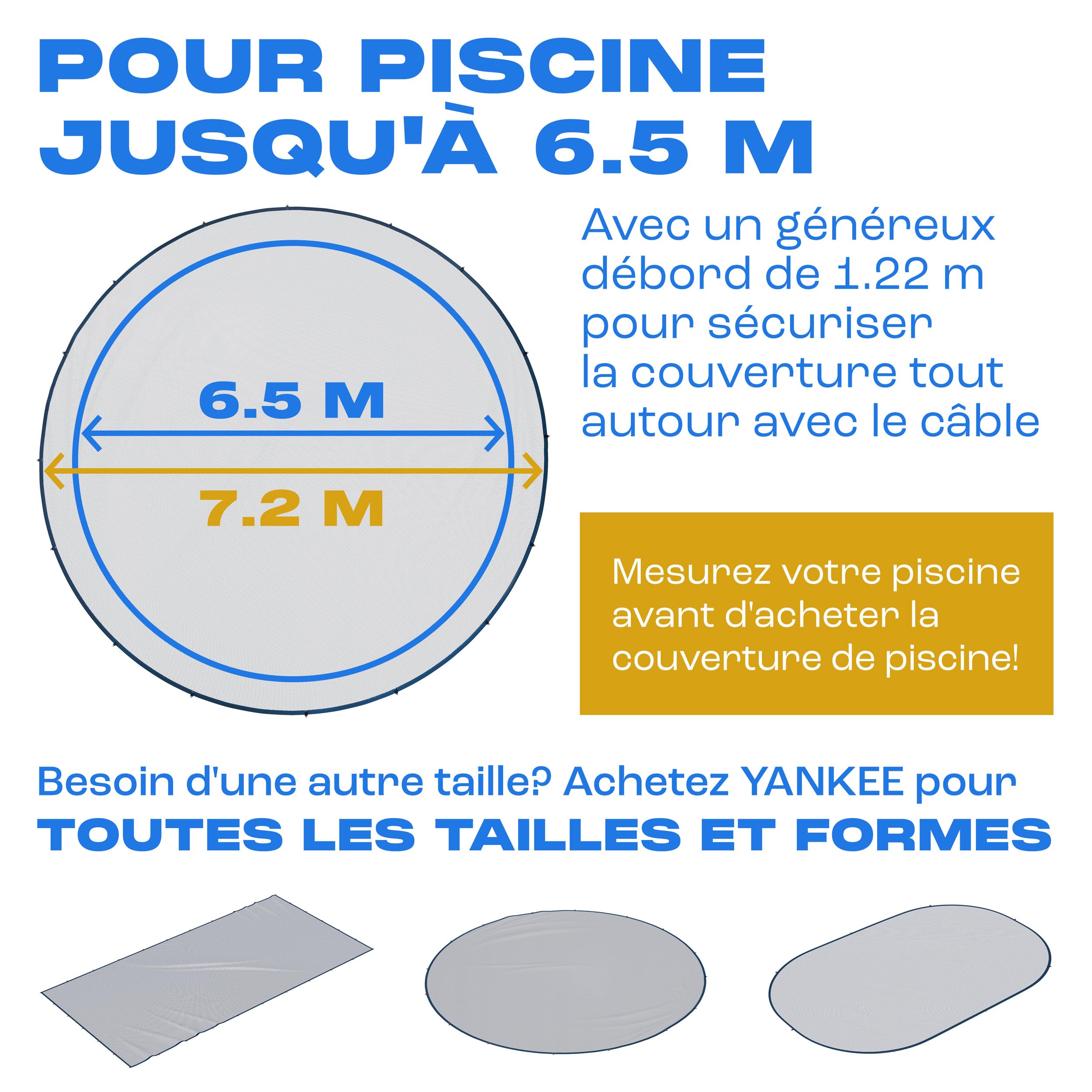 Yankee Filet à Feuilles pour Piscine Ronde - Maille 0,4 cm | Bâche de Protection Piscine Hors Sol | Empêche Feuilles & Débris | Filet Durable Anti-Colmatage (600-650 cm (Ø720cm))