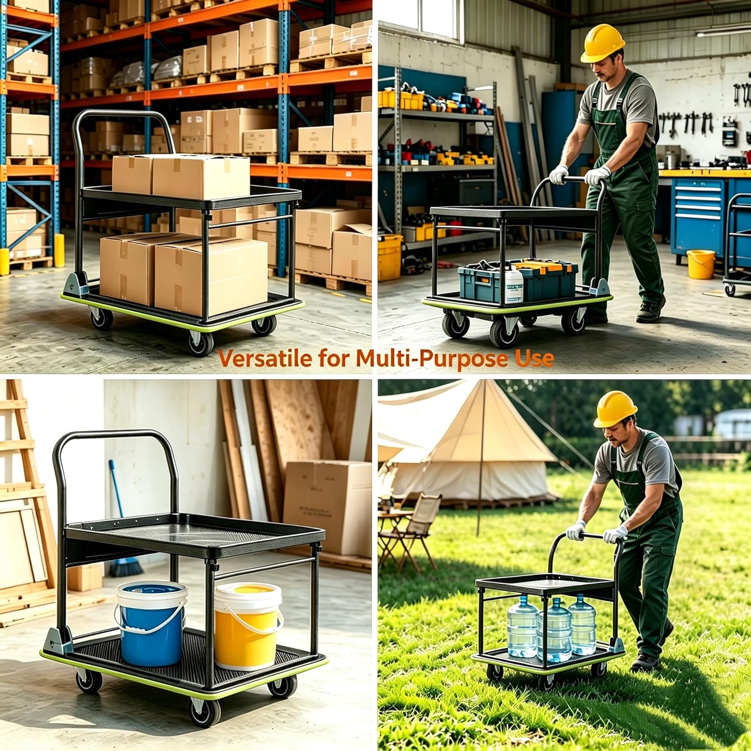 Upgraded Push Cart Dolly 700lbs, Foldable Platform Truck with Wheels, Heavy Duty Platform Cart, 2 Tier Moving Flatbed Cart for Warehouse, Garage, Workshop, Office 28.75" x 18.5" x 34"