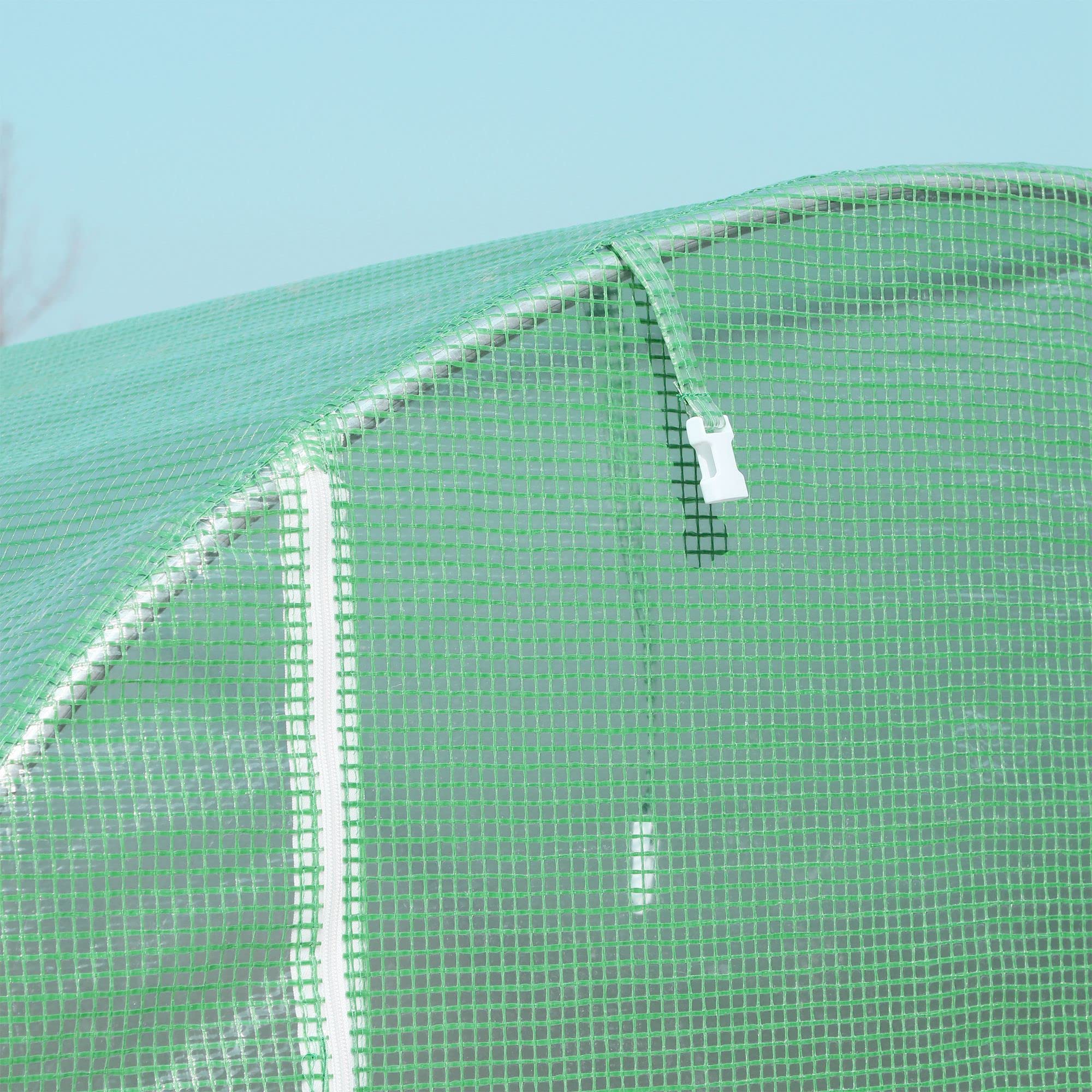 Outsunny Serre de Jardin Tunnel Surface Sol 10 m² 5L x 2l x 2,05H m châssis Tubulaire renforcé Porte zippée 8 fenêtres enroulables Vert