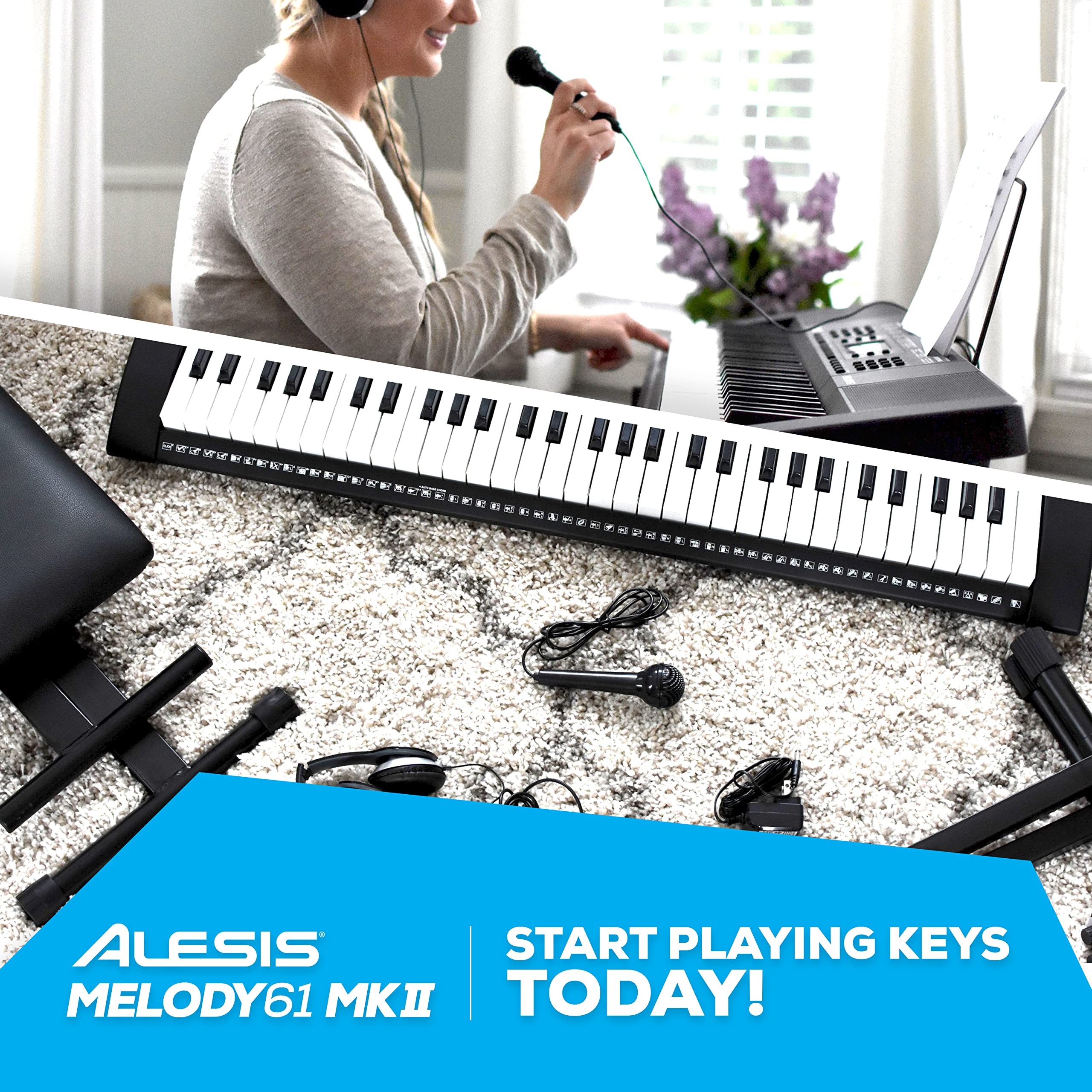 Alesis Melody 61 Key Keyboard Piano with 300 Sounds, Speakers, Digital