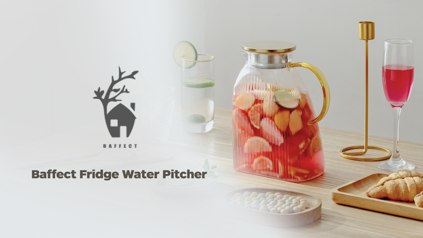 Carafe En Verre Borosilicate Baffect 1,8L - Avec Couvercle Inox - Résistante Chaud/Froid - Pour Réfrigérateur