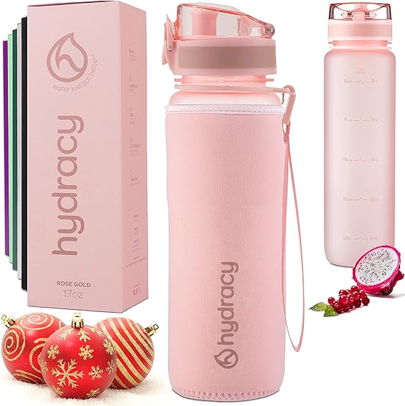 Hydracy Water Bottle with Time Marker 500 ml 17 Oz BPA Free Water