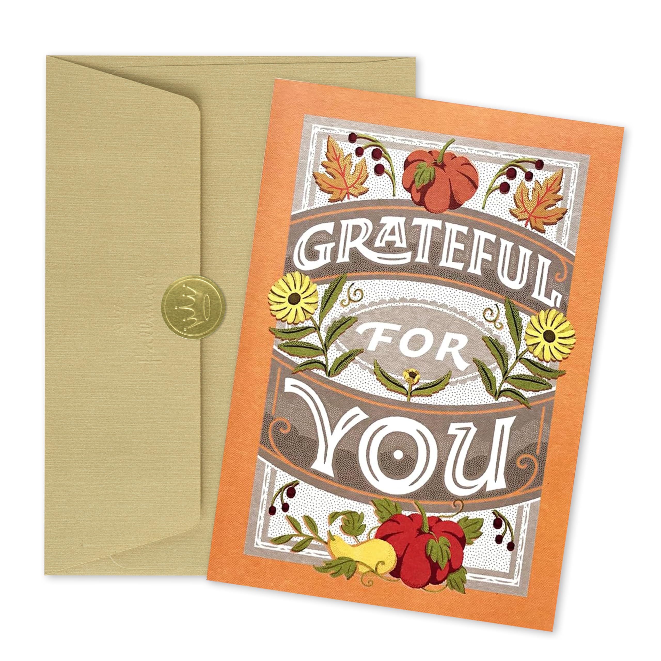 Hallmark Thanksgiving Cards for Employees – 25 Pack Bulk Greeting Cards with Envelopes & Gold Seals – “Grateful for You” Design – Appreciation Cards