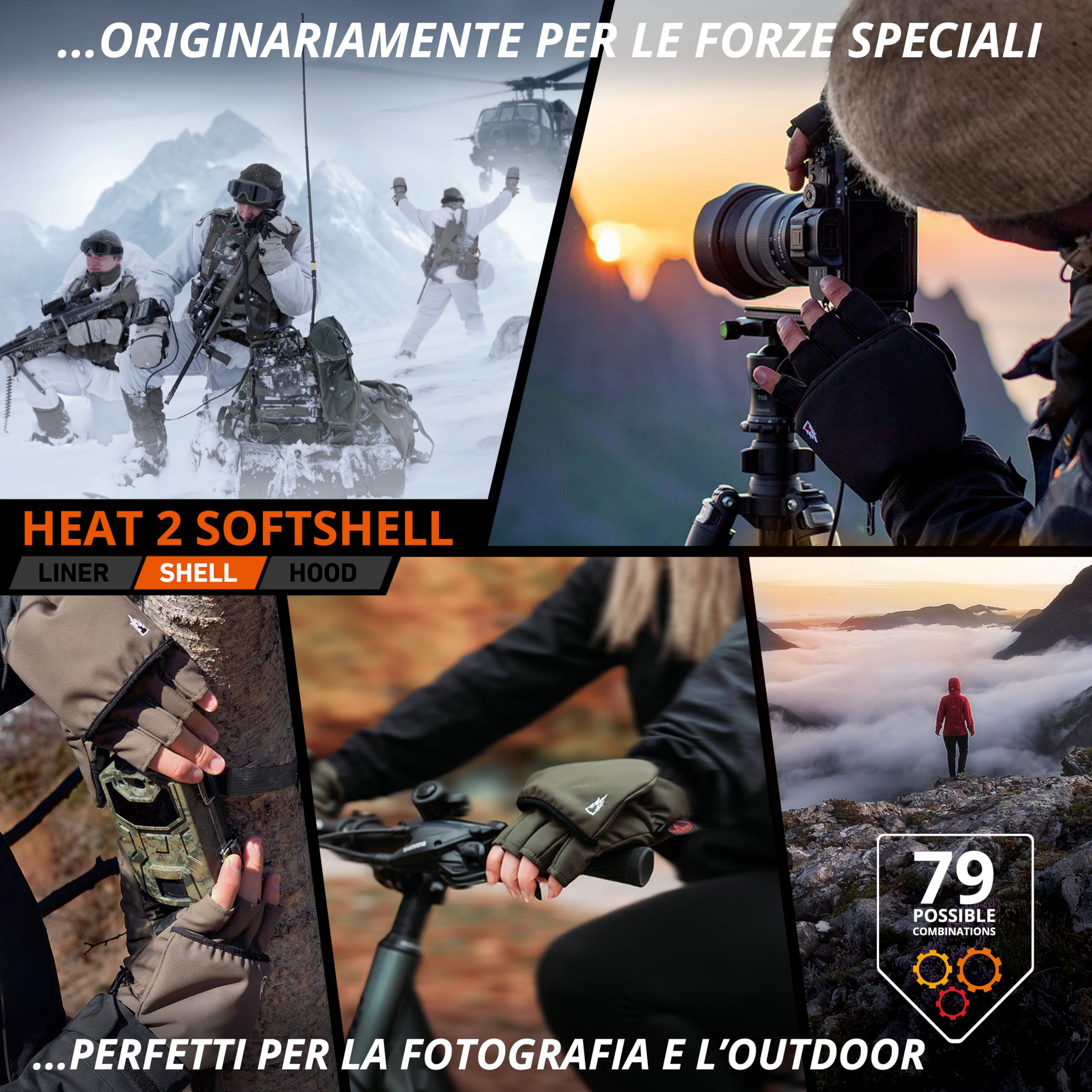 THE HEAT COMPANY - Heat 2 Softshell - guanto senza dita e muffola in uno - qualità premium - guanti invernali caldi e guanti da ciclismo - contro il freddo durante lo sport e il lavoro