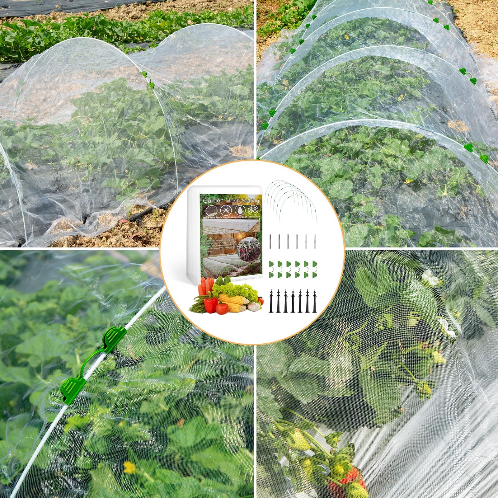 WADEO Kit di rete da giardino, coperture per serre, rete per uccelli per protezione da giardino per aiuole rialzate ortaggi, inclusa rete a maglia fine, telaio in fibra di vetro antiruggine