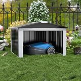 SUPEER Small Metal Tool Shed, 0.72 m², Height 62 cm x Length 88 cm x Width 84 cm, Garden Shed, Room for Pets (Black) - 1