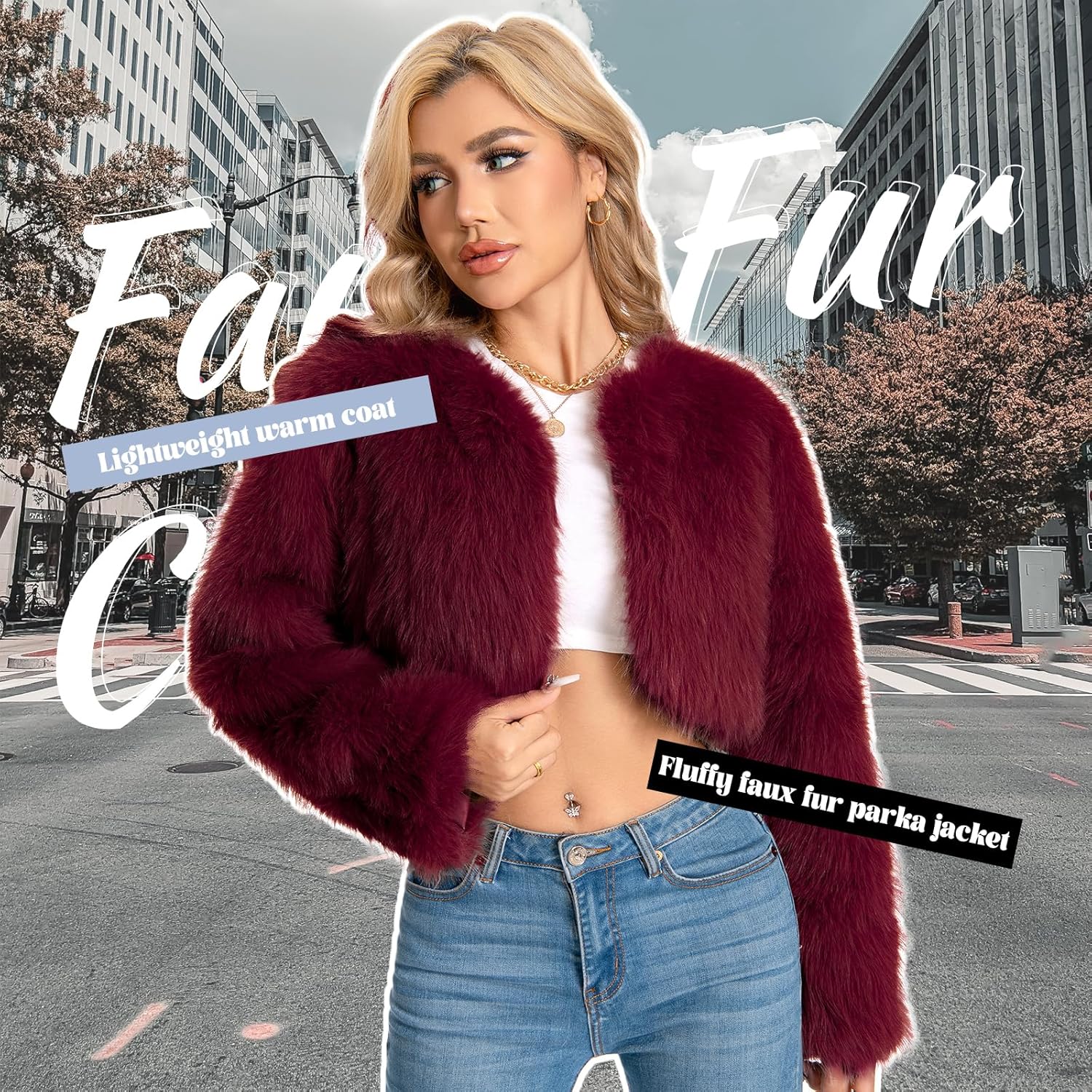 Fur Coats For Women,Plus Size Cropped Faux Fuzzy Jacket Fluffy Fall Coat. - Image 2