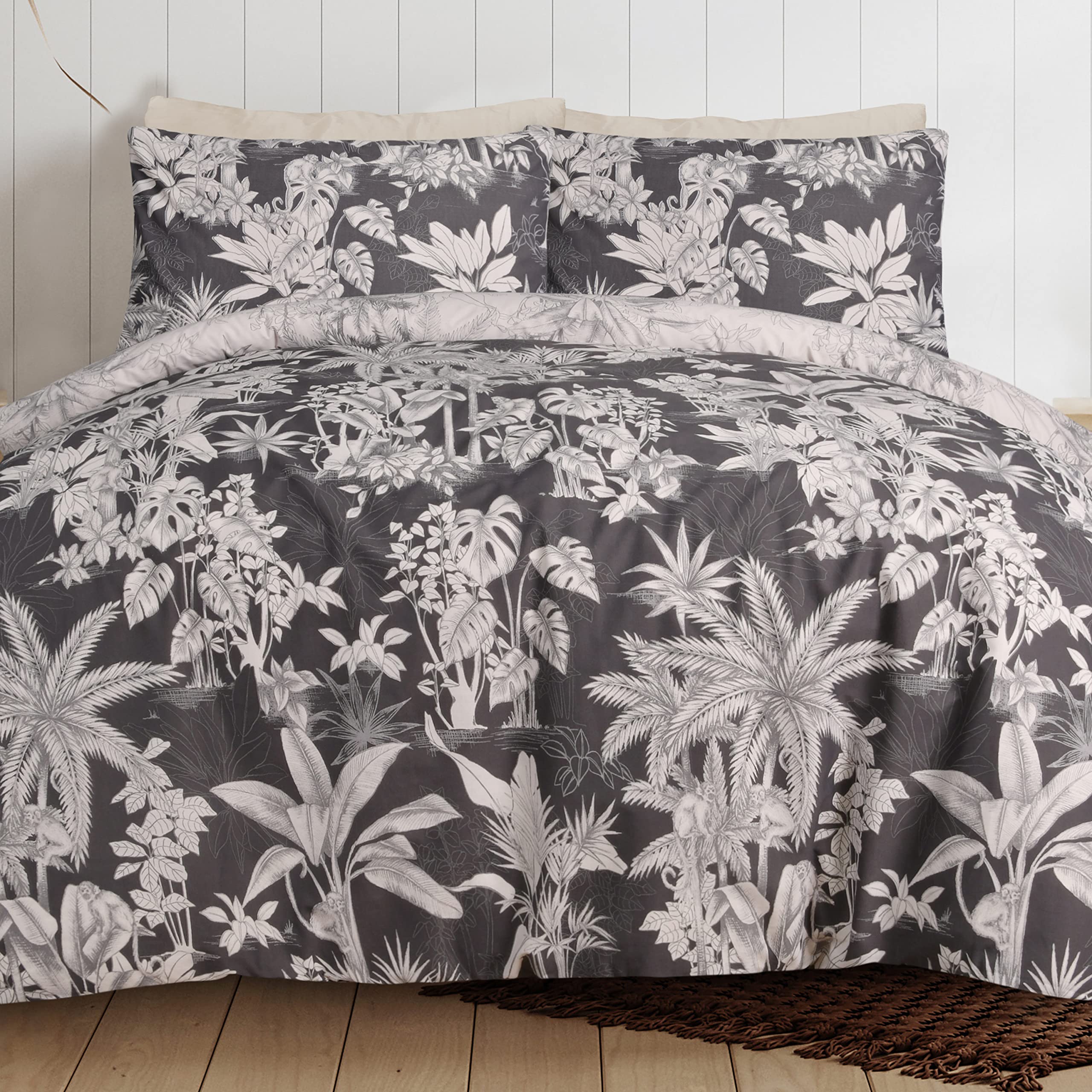 Sleepdown Tropical Monkey Black Natural Reversible Duvet Cover Quilt Bedding Set with Pillowcase Soft Easy Care Bed Linen - Single (135cm x 200cm) (5056557511853)