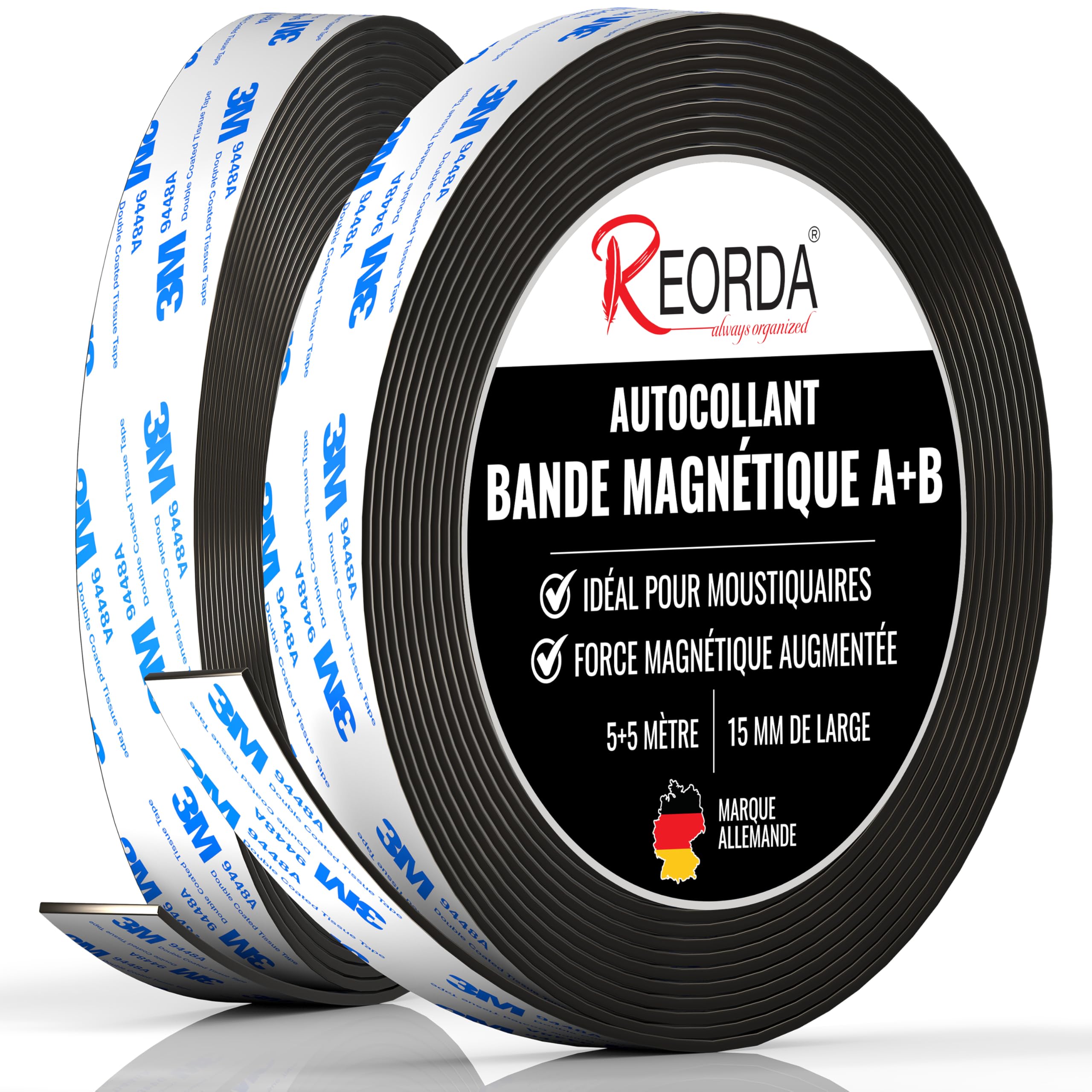 Reorda® Bande Magnétique pour Moustiquaires A+B | Bande Magnétique DIY pour Une Attraction Mutuelle Optimale