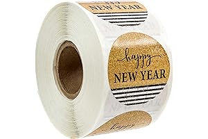 Glossy Black & Gold Happy New Year Roll Stickers