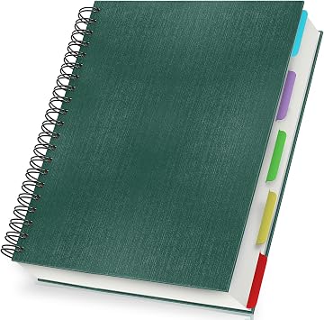 Notepad A4 Lined - 120 Sheets / 240 Pages Spiral Pad A4 Lined Dark Green Hard Cover 28.5 x 21 cm - 100 GSM Paper Lined 7 mm Pad with Spiral Bound Dividers
