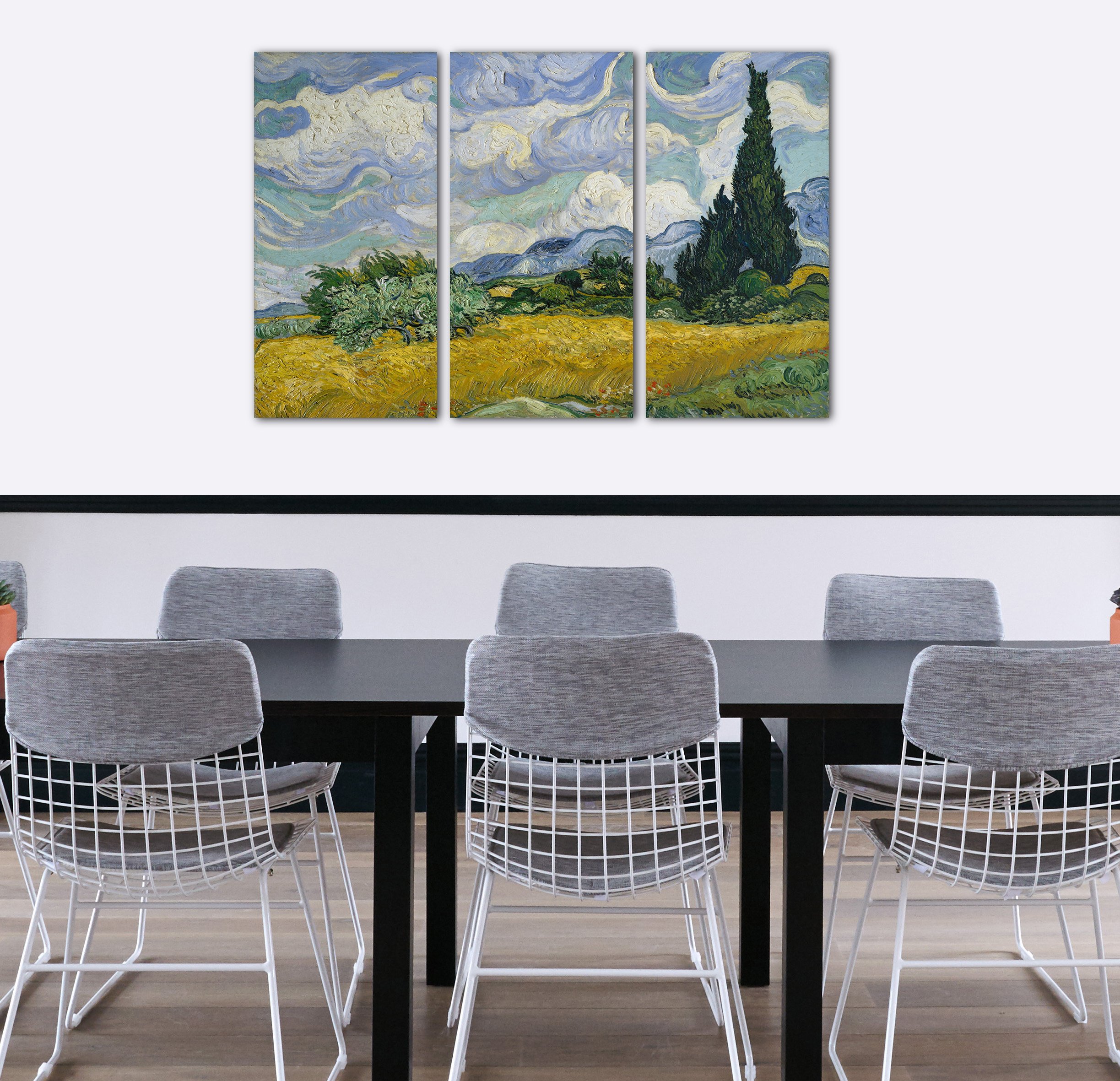 Printed Paintings Leinwand 3-teilig(120x80cm): Vincent Van Gogh - Weizenfeld mit Zypressen (1889)