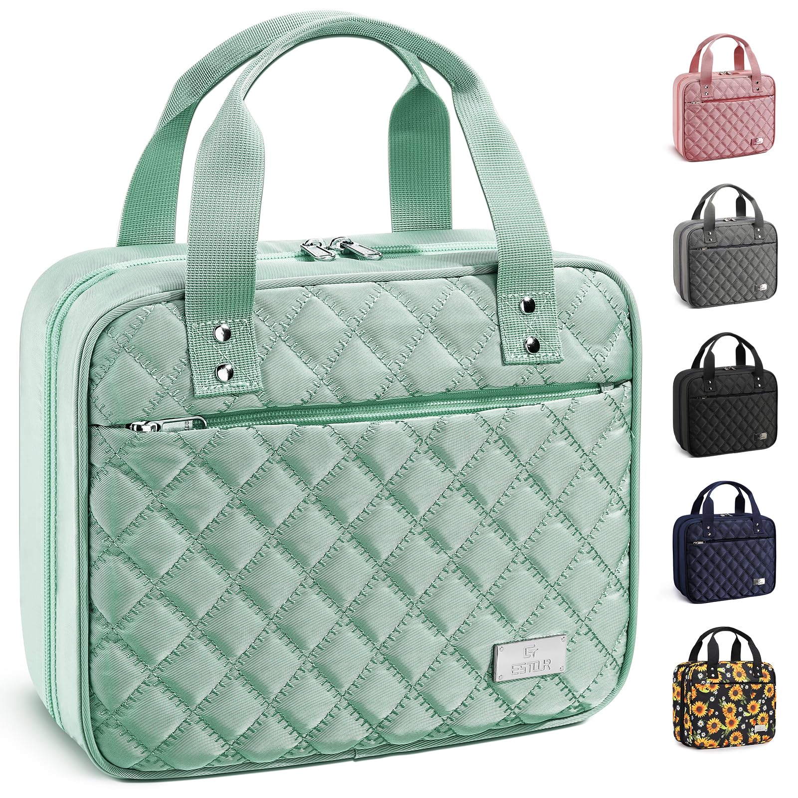 Travel Toiletry Bag for Women, Large Travel Makeup Bag Organizer with Detachable Mirror and Transparent Cosmetic Bag, Suitable for Travel Size Toiletries, Gifts for Women-Mint Green