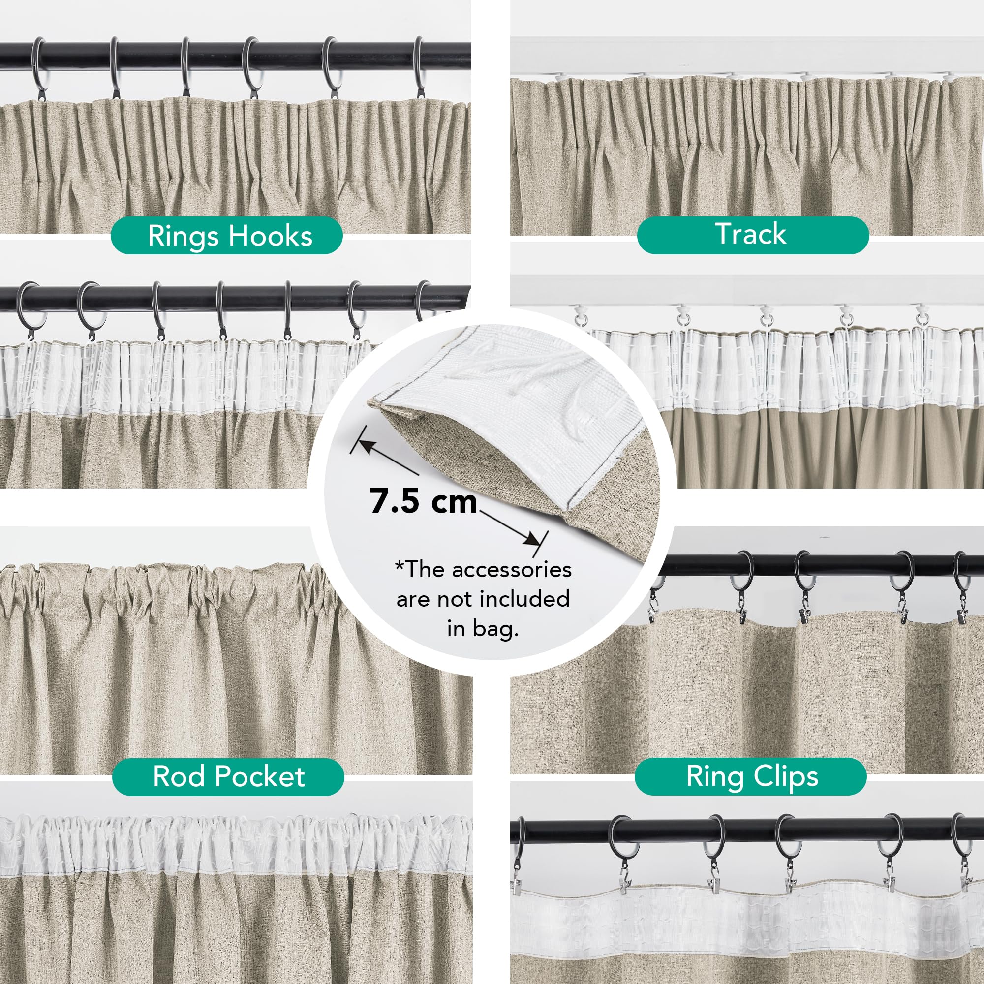 Deconovo Leinen Verdunklungsvorhang mit Kräuselband, 100% Blickdicht, Thermo & Schallschutz, Leinenoptik Blackout Gardine für Wohnzimmer, H245 x B140 cm, Leinen, 2er Set