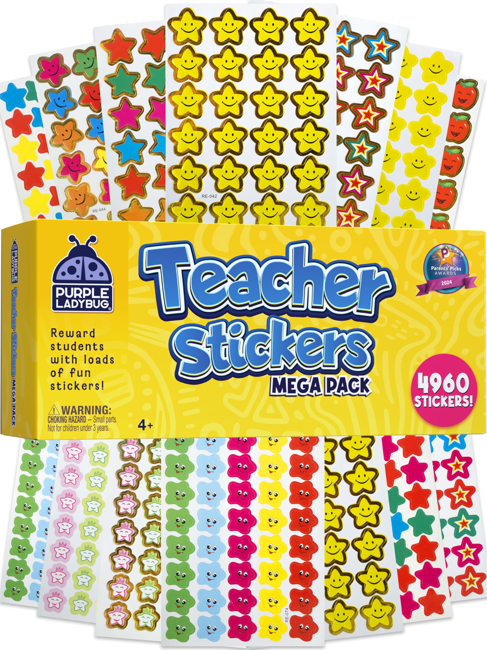 PURPLE LADYBUG 4960 PCS Teacher Stickers - Reward Stickers for Children, Teacher Essentials, Classroom Essentials for Student Recognition & Encouragement