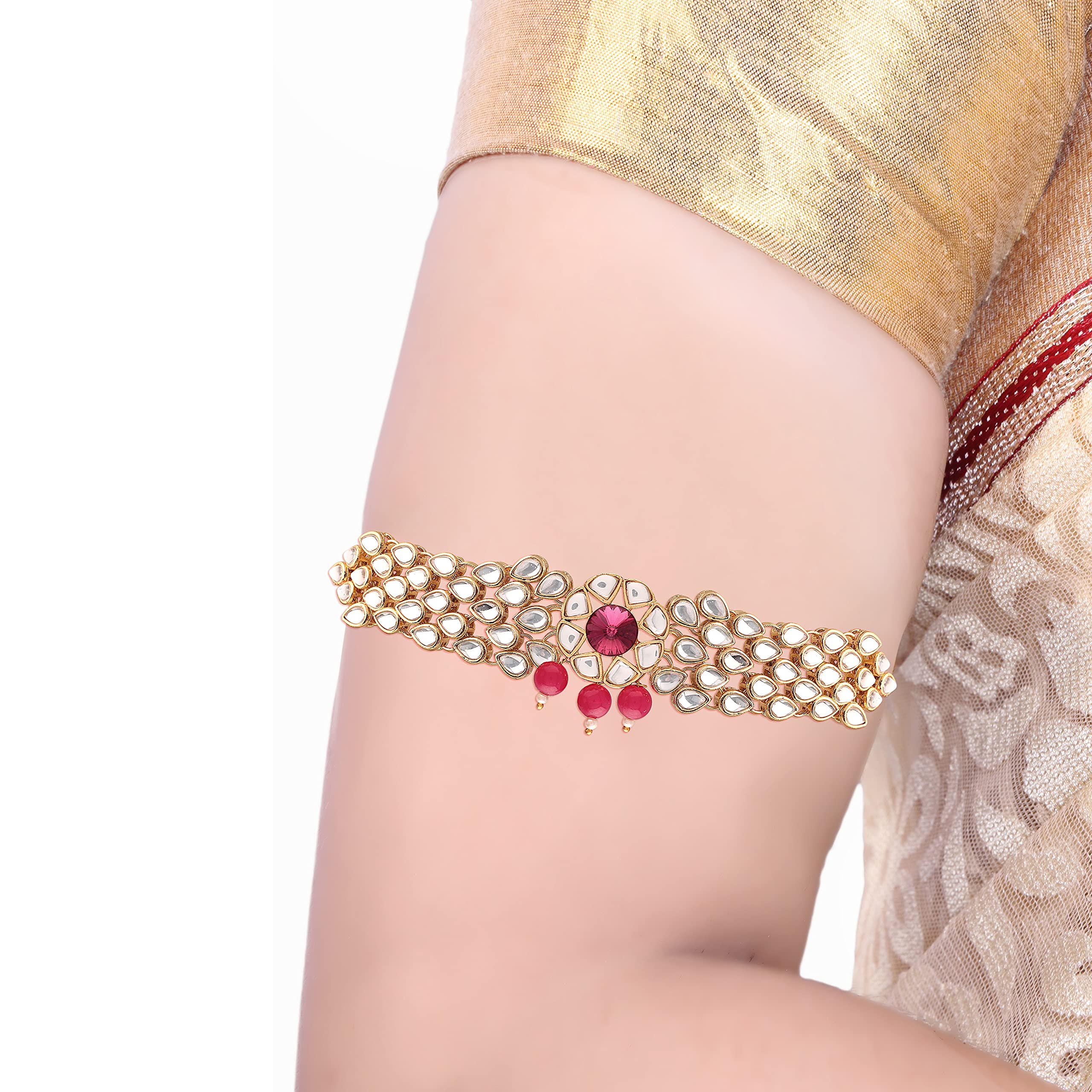 Traditional Kundan & Ruby Stone Bajuband 18k Plated Rajwadi Jewellery