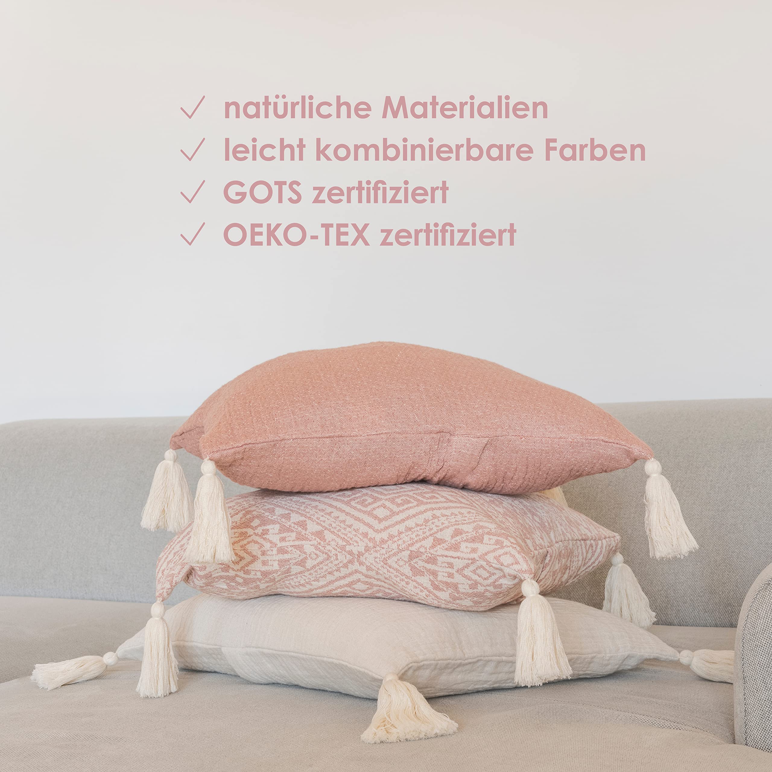 Jean & Len Fodera per cuscino con nappe, 100% cotone biologico, con bottoni in noce di cocco, certificato OEKO-TEX e GOTS, colore verde menta, prodotto in Turchia, 45 x 45 cm