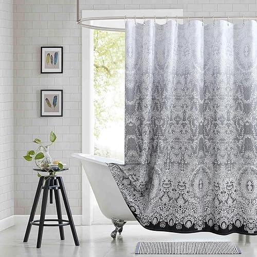 Miniatura 10 de Cortina de ducha de tela para cabina, cortinas de ducha con degradado negro y gris para baño, cortinas de baño impermeables, 54" An x 72" Al