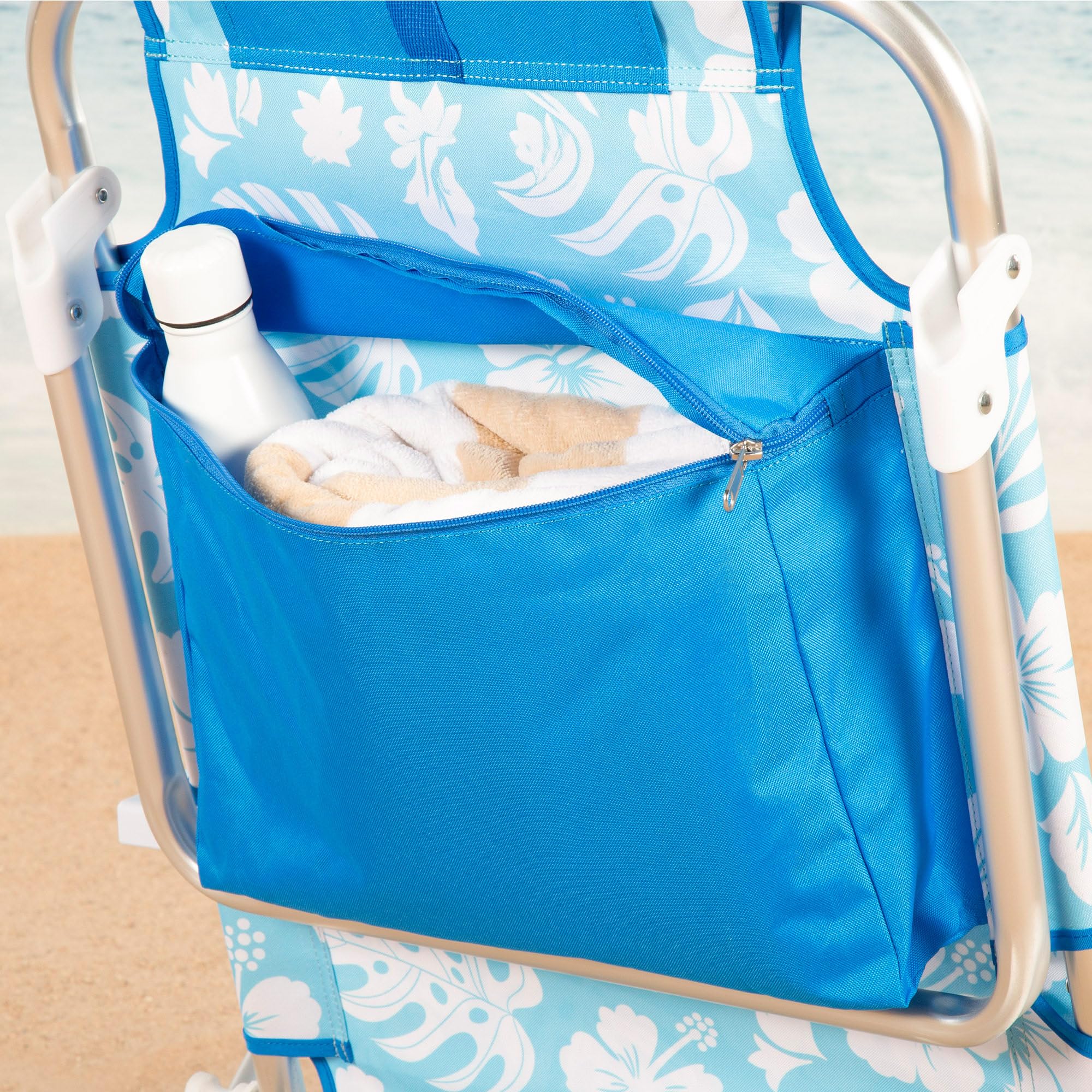 AKTIVE Silla de playa plegable, 50x54x80 cm, Mochila, Resistente hasta 110kg, Silla multiposición, Con bolsillos, Con reposacabezas, Convertible en tumbona, Asas transporte (62511)