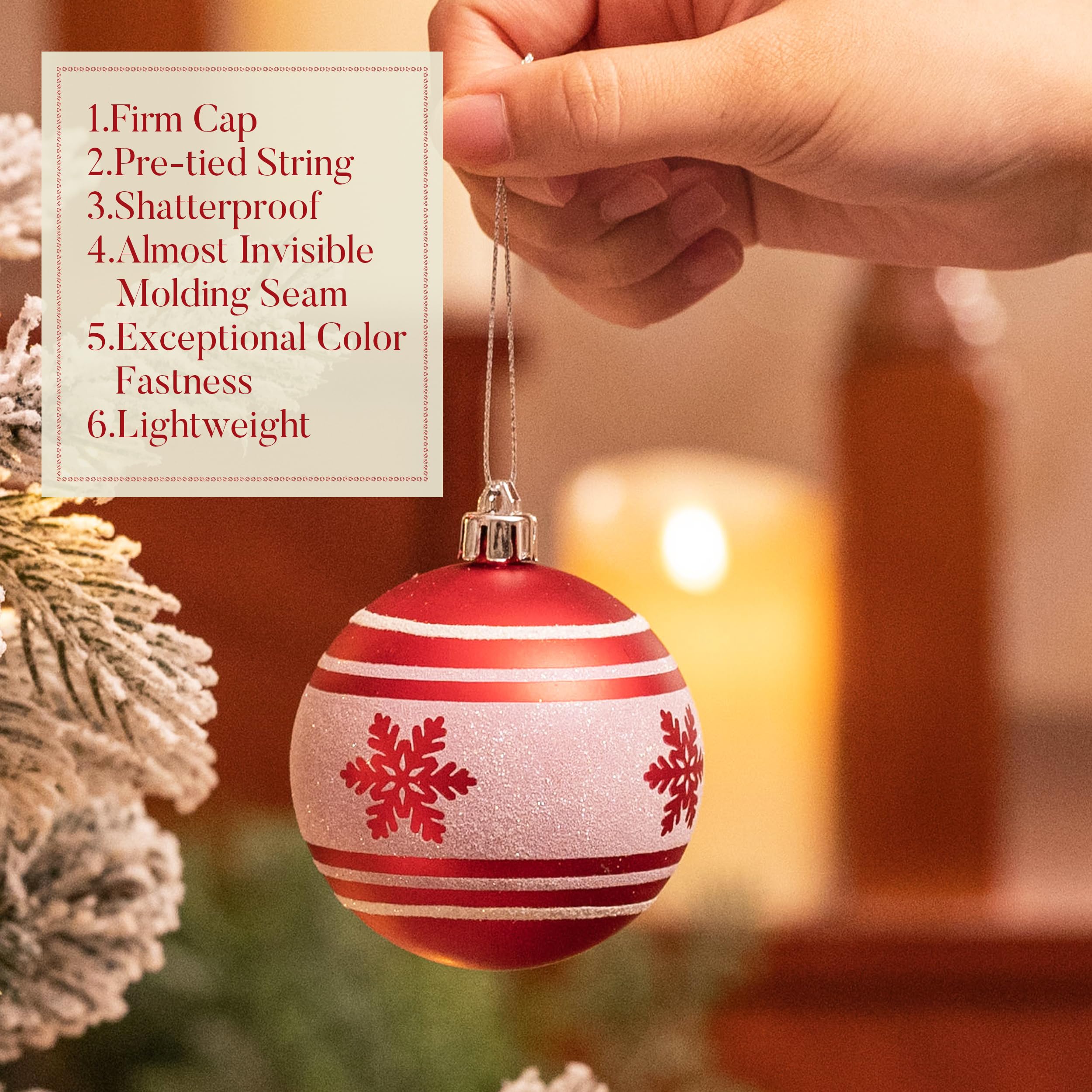 Valery Madelyn Weihnachtsschmuck-Set, 120 Karat rot und weiß, bruchsicher, Weihnachtsbaumschmuck-Set, traditionelle rote und Silberne dekorative hängende Kugel-Ornamente, Großpackung für Weihnachten,