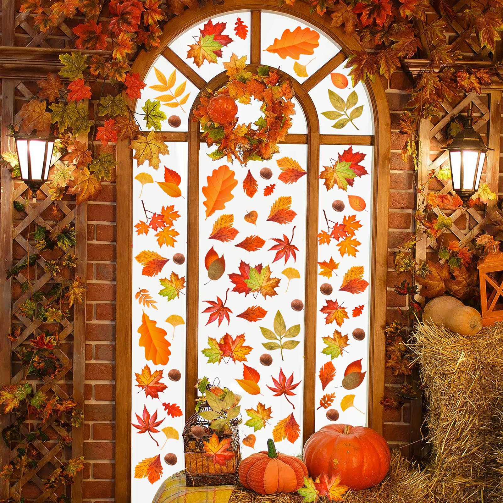 BBLIKE 177 stuks raamafbeeldingen herfst, warme herfstdecoratie, Thanksgiving raamafbeeldingen, zelfklevend met esdoornblad, eikenblad, herfstdecoratie, stickers voor ramen, kinderkamer, café, feest