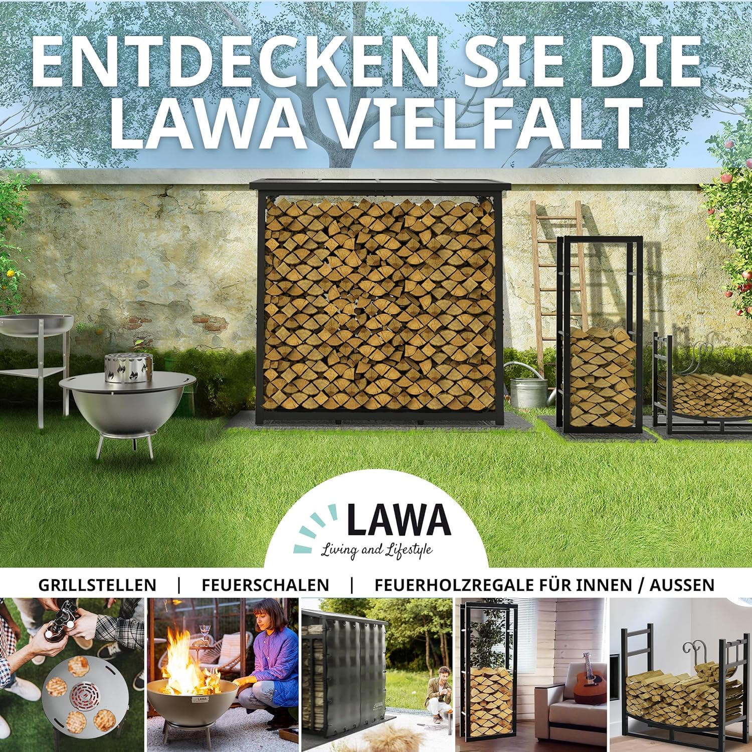 Kaminholzregal aussen Metall 188x70x188 Dach | 45kg VERZINKT 3t Garten Stapelhilfe Brennholz Feuerholzregal Abdeckung Kaminholzunterstand für 25cm und 35cm Holzscheite