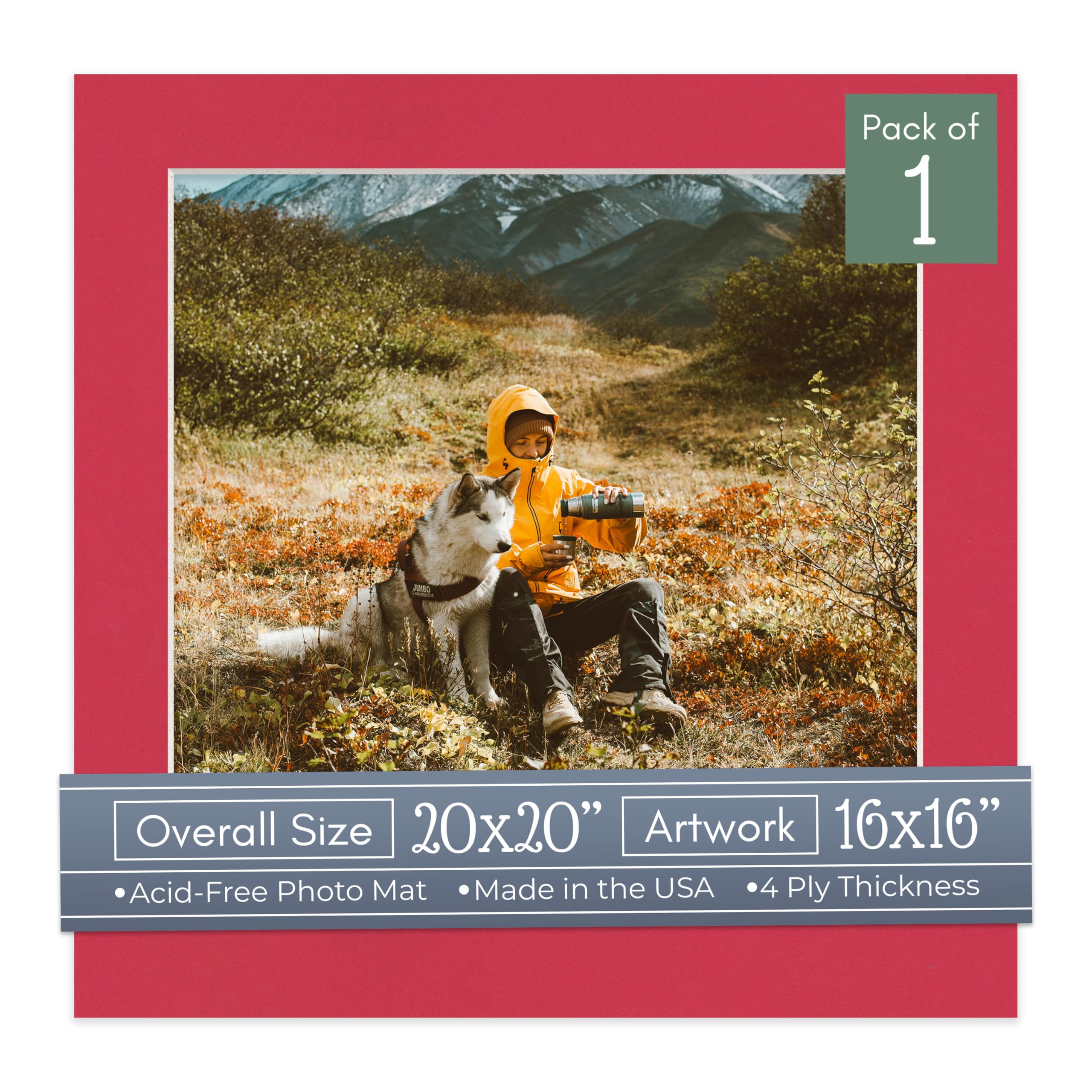 CountryArtHouse Deep Red Acid Free 20x20 Picture Frame Mats with White Core Bevel Cut for 16x16 Pictures - Fits 20x20 Frame - One Mat-image-35