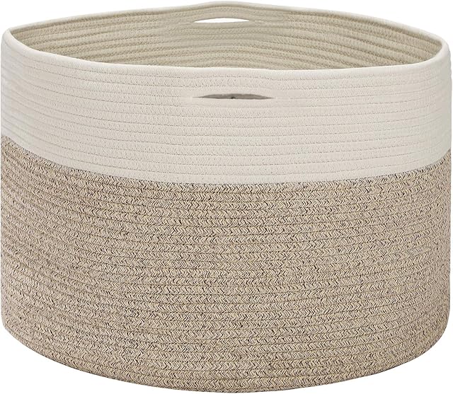 Hossejoy Woven Cotton Rope Basket, Large Toy Storage Organizer Blanket Basket Nursery Baskets Laundry Hamper,Storage Clothes Baskets with Handle, Great for Bed Sheets, Baby Clothes