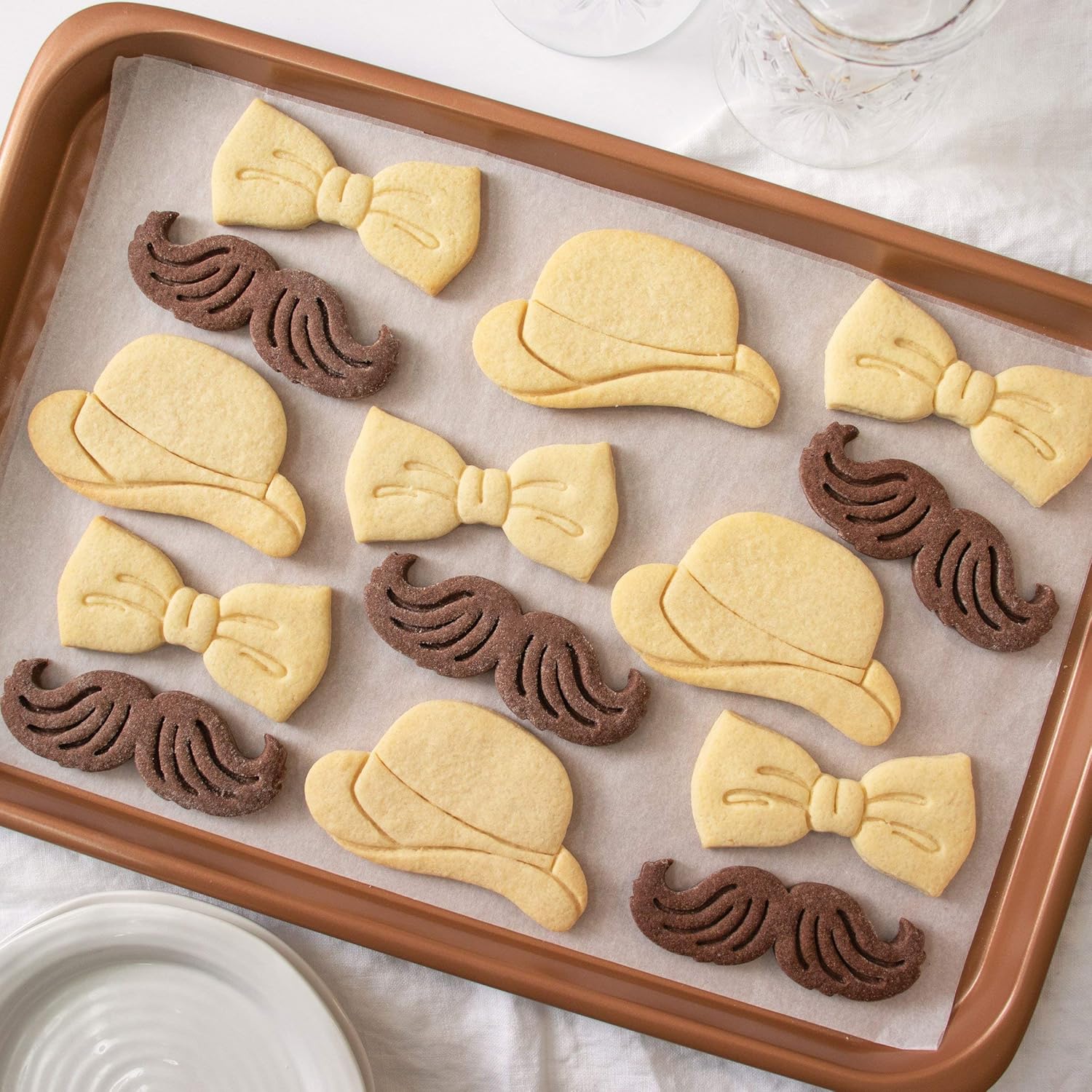 Set of 3 Gentleman themed cookie cutters (Designs: Bowler Hat, Gentleman Bow Tie, and Mustache), 3 pieces - Bakerlogy