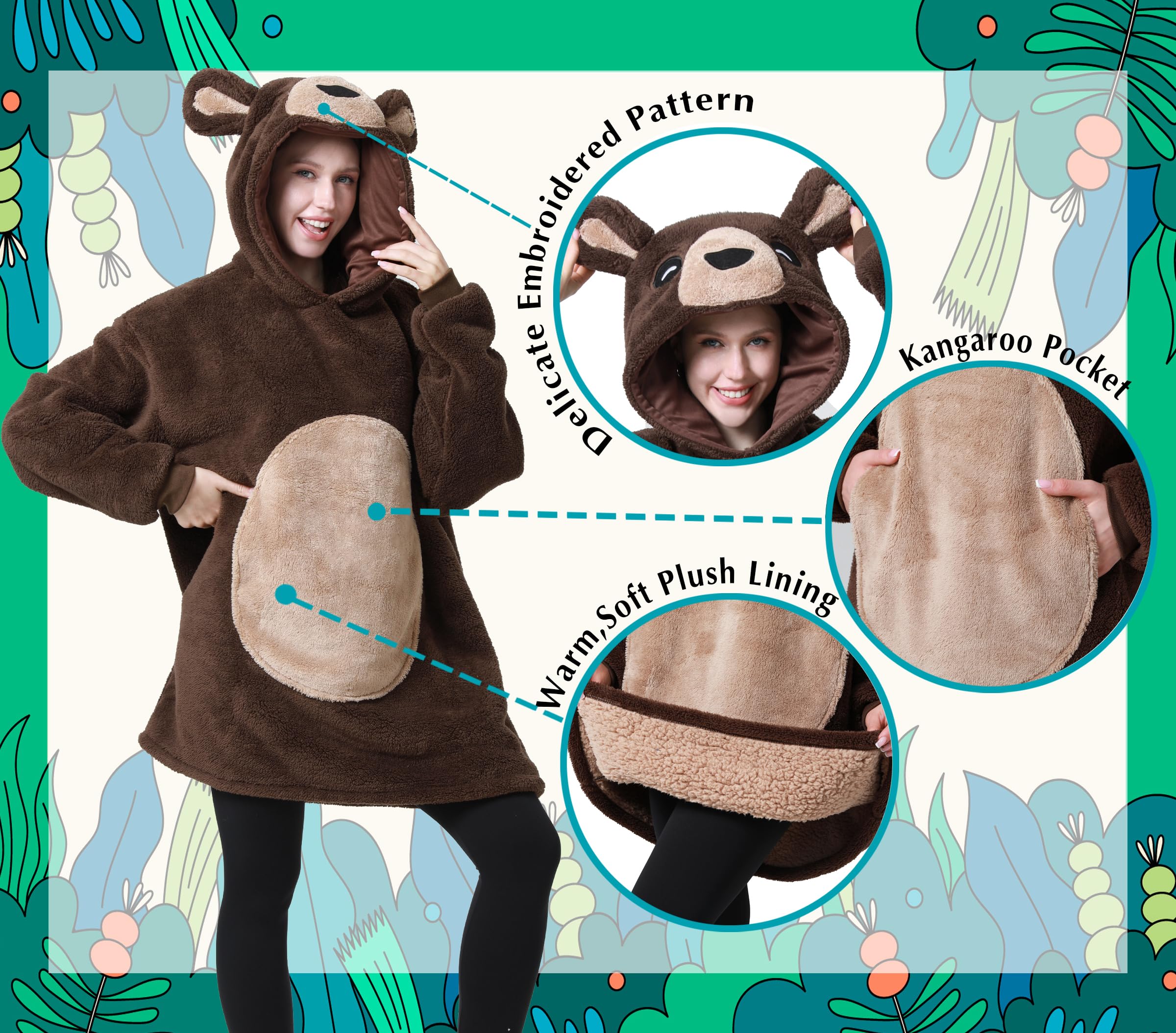 dressfan Bär Kostüm Hoodie Karneval Halloween Kostüm,Mikrofaser & Sherpa Decke Hoodie für Damen Herren