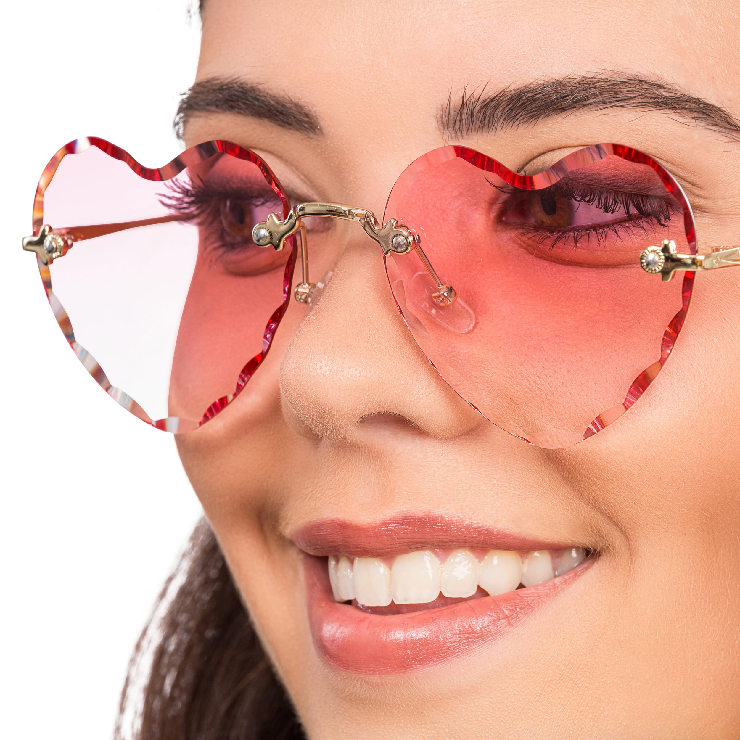 Chaks - Hippie glasses heart shape, pink party glasses, metal frame, retro sunglasses for men and women, festival, carnival, theme party