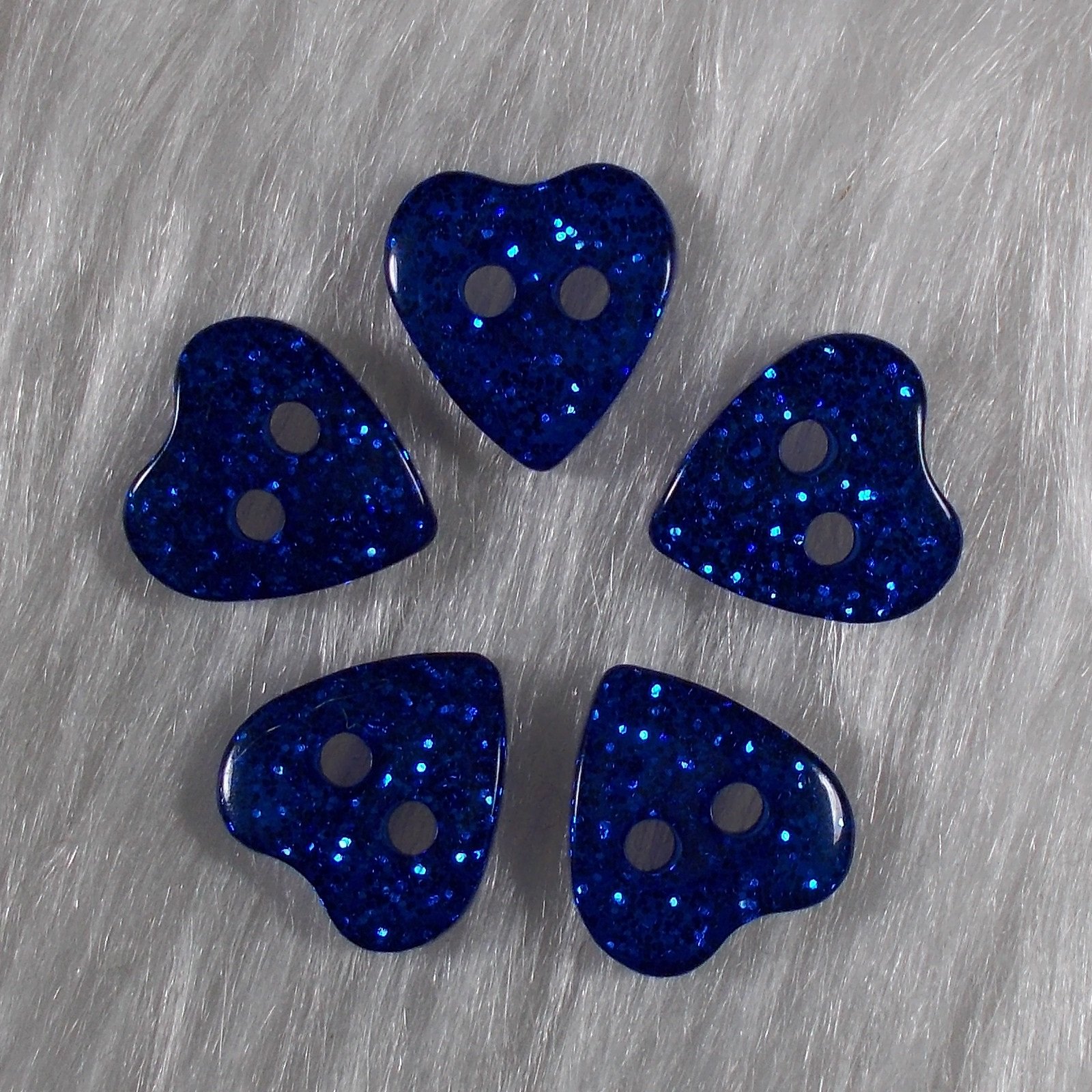 Colour Glitter Heart Shape Buttons 9mm (Blue, 5)