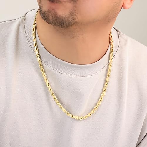 Miniatura 5 de Nuragold Collar de cadena de oro amarillo de 14 quilates de 0.276 in con corte de diamante, joyería para hombre de 18, 20, 22, 24, 26, 28, 30