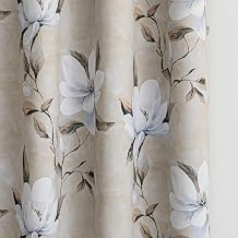 MYSKY HOME 95% Floral Boho Blackout Curtains 84 Inches Long 2 Panels Set for Living Room - Thermal Insulated Energy Efficient White Flower Patterned Grommet Window Drapes for Home, 2 Pcs, 52"W, Khaki