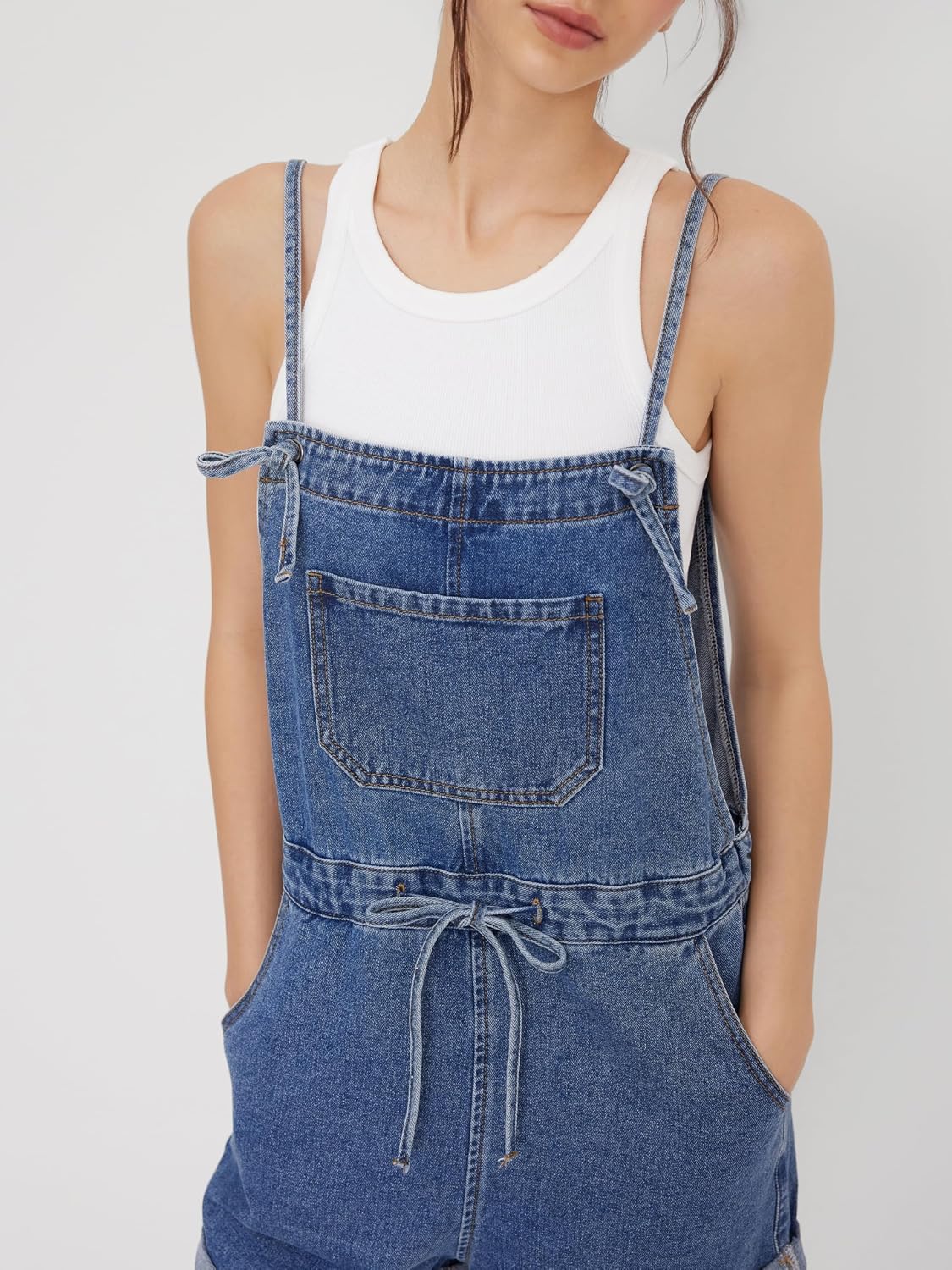 CIDER Overalls for Women Jean Denim Shorts Rompers Drawstring Adjustable Strap Casual Summer Outfits Trendy