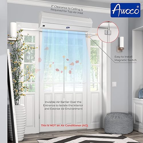 Miniatura 6 de Cortina de aire Awoco 900 CFM para uso comercial en interiores sobre puertas con interruptor resistente 36 pulgadas, Blanco, 36"