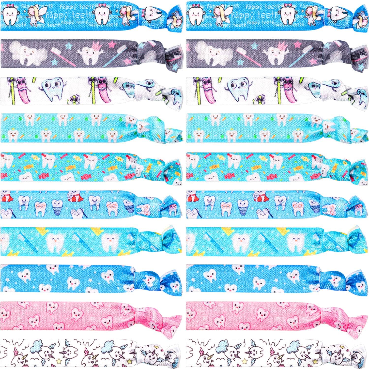 BBTO 20 Pcs Dental Gifts Hair Ties for Hygienist Assistant Women | Tooth Scrunchies, headbands, elastic Ribbon, holders Ropes, no Crease Hairbands, dentist Accessories for Dental Nurse